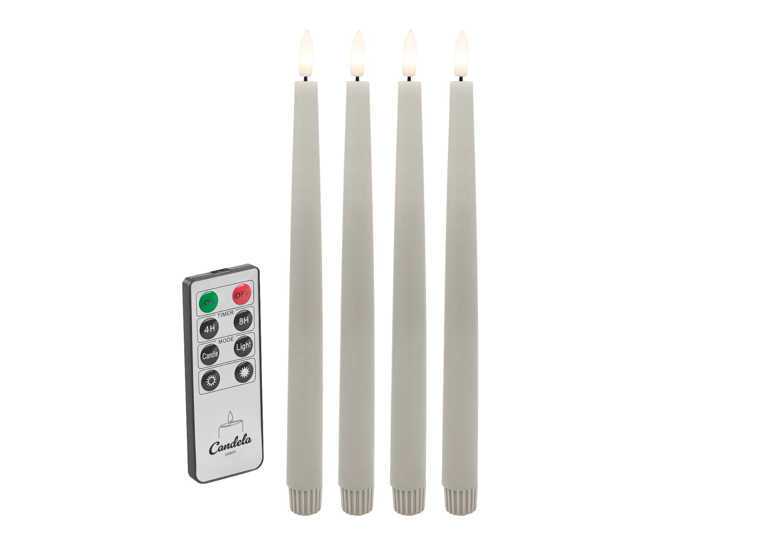 Candela Lights LED Echtwachs Stabkerze 4er Set rustic sand H:26,5xØ2,2cm mit Timerfunktion & Fernbedienung Dinnerkerzen dimmbar Tafelkerzen Spiralkerzen