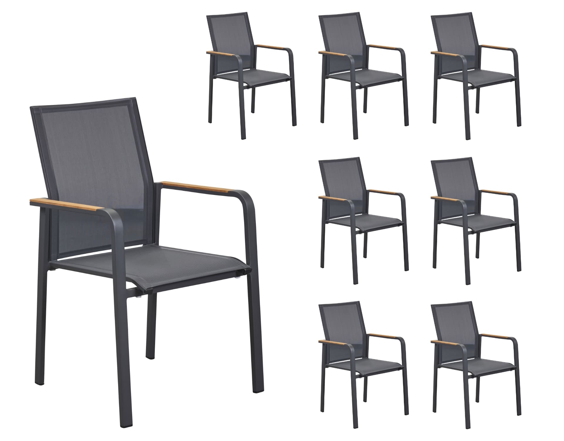LC Garden 8er Set »Unicamo Sunrest« Stapelstuhl Textilen anthrazit/anthrazit Teakholz Gartenstuhl