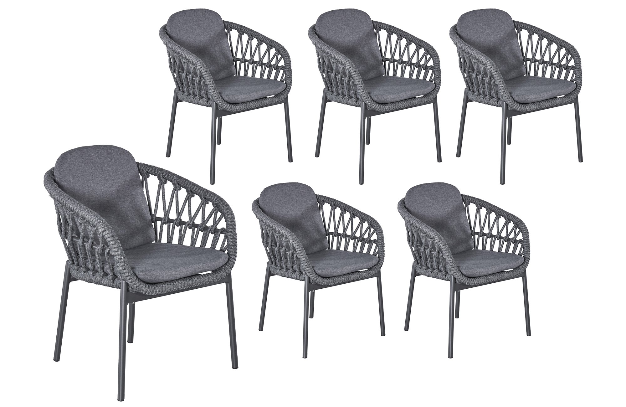 LC Garden 6er Set »Bari« Gartenstuhl I anthrazit Aluminium/Rope Armlehnstuhl mit Sitz-und Rückenkissen
