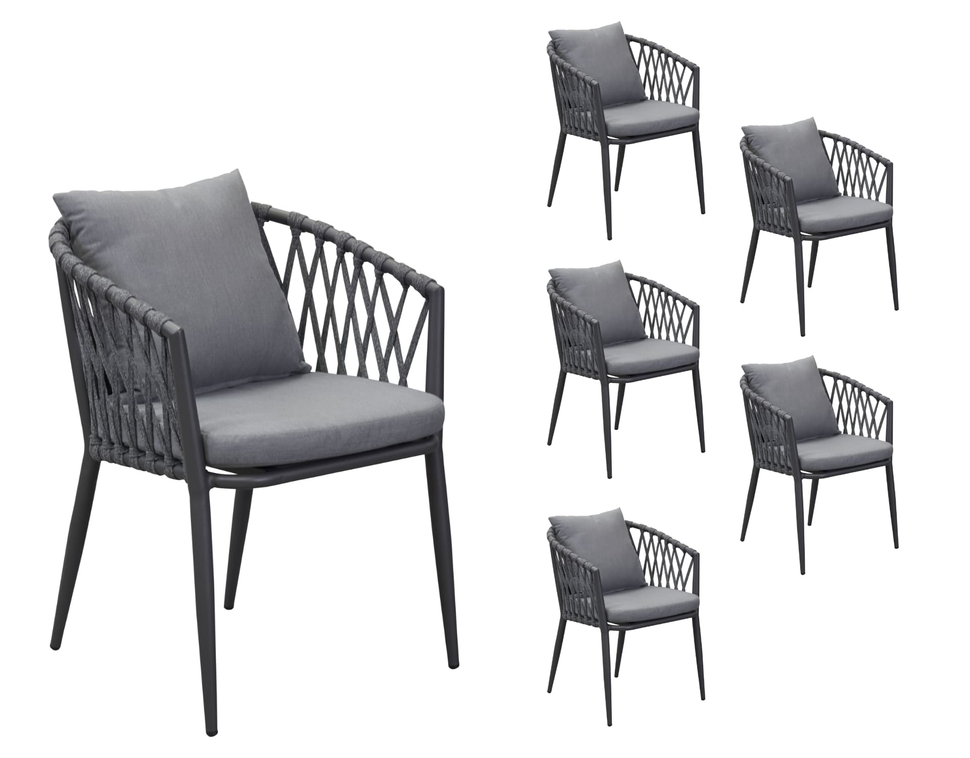 LC Garden 6er Set »Unicamo Sunrepo« Armlehnstuhl Stapelstuhl Rope anthrazit Gartenstuhl