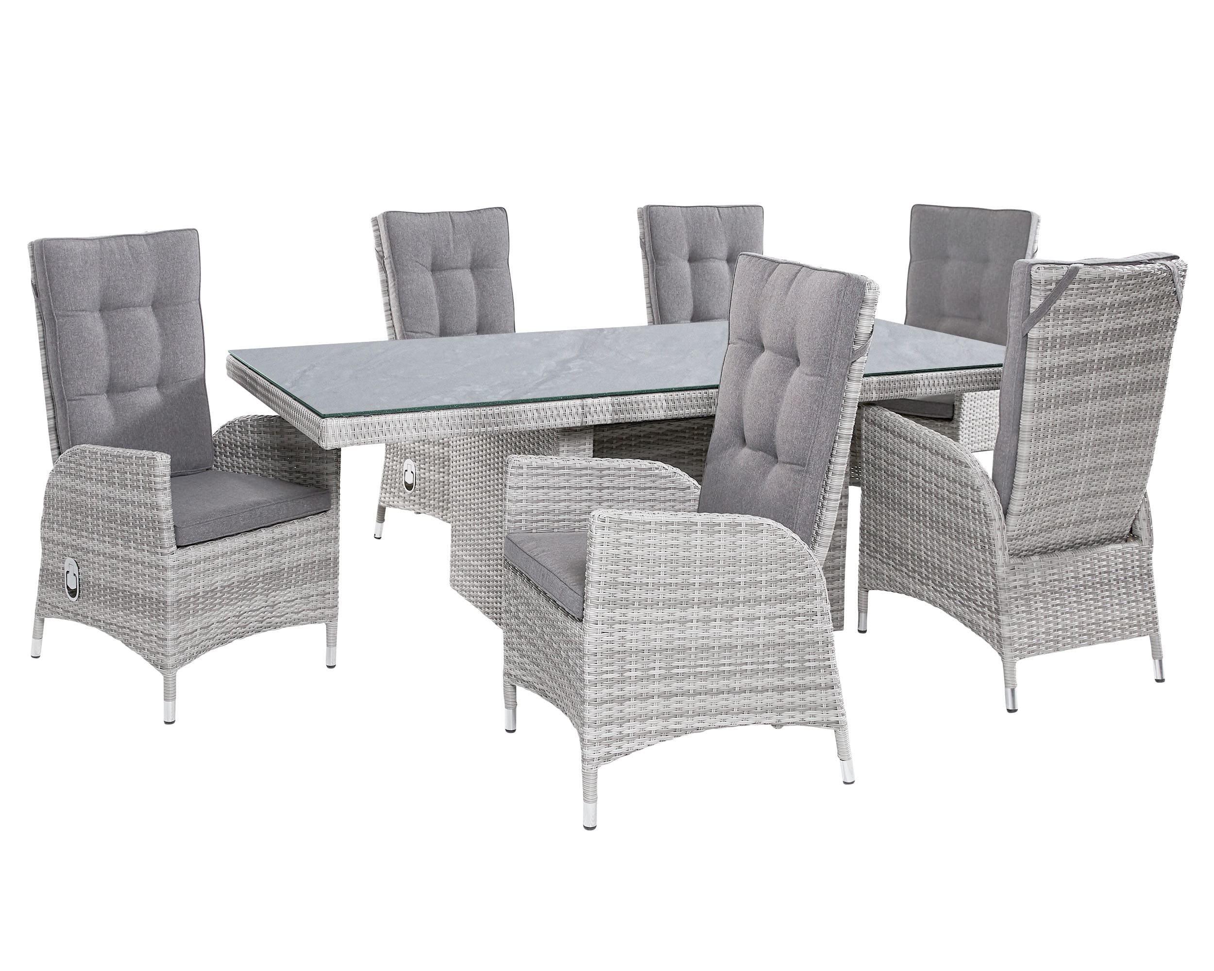 LC Garden »Parma« Gartenset weiß-grau 192cm Esstisch + 6 Positionsstühle Dining Set Sitzgruppe