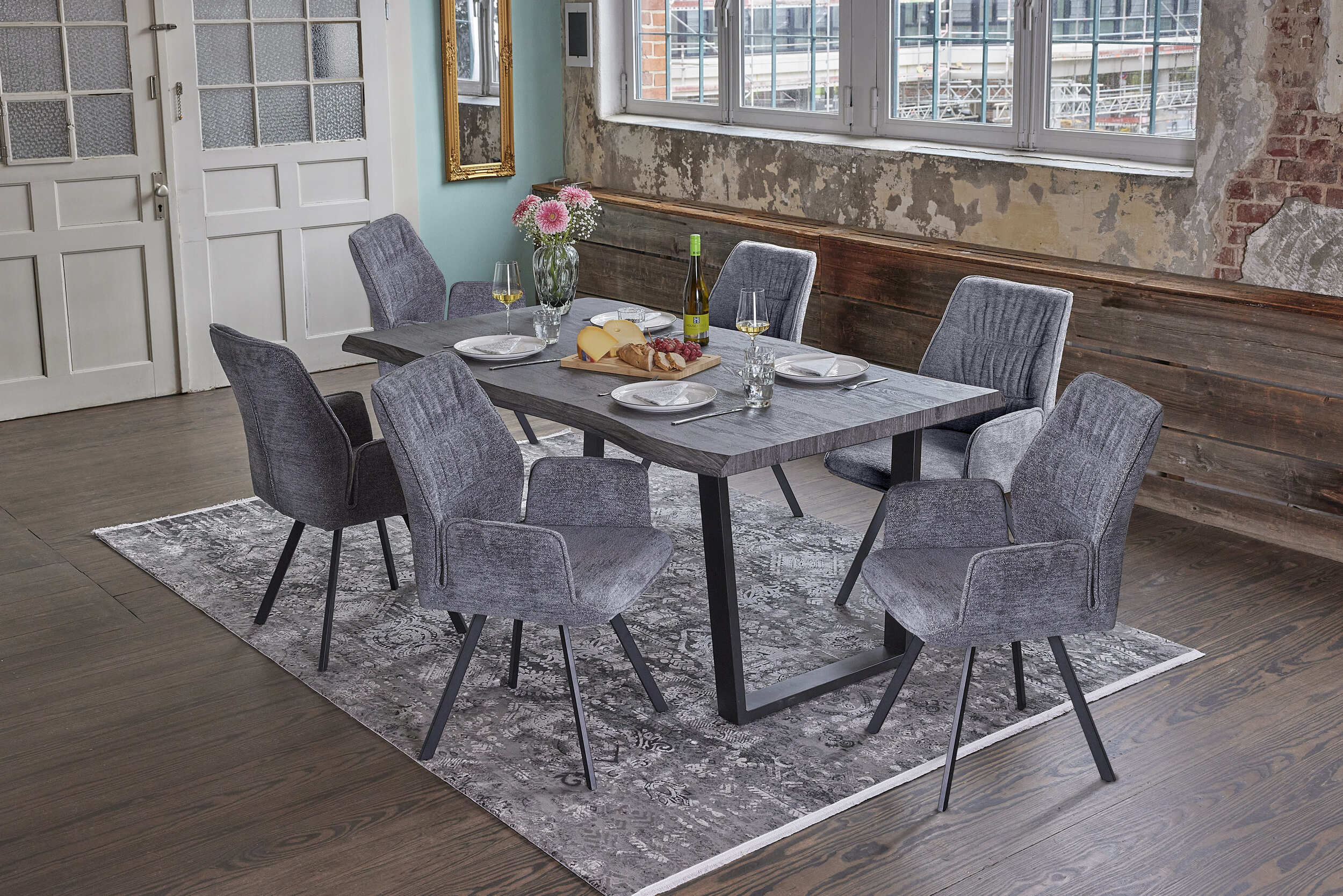 LC Home »Manado« Dining Set IV Sitzgruppe Teddystoff Grau