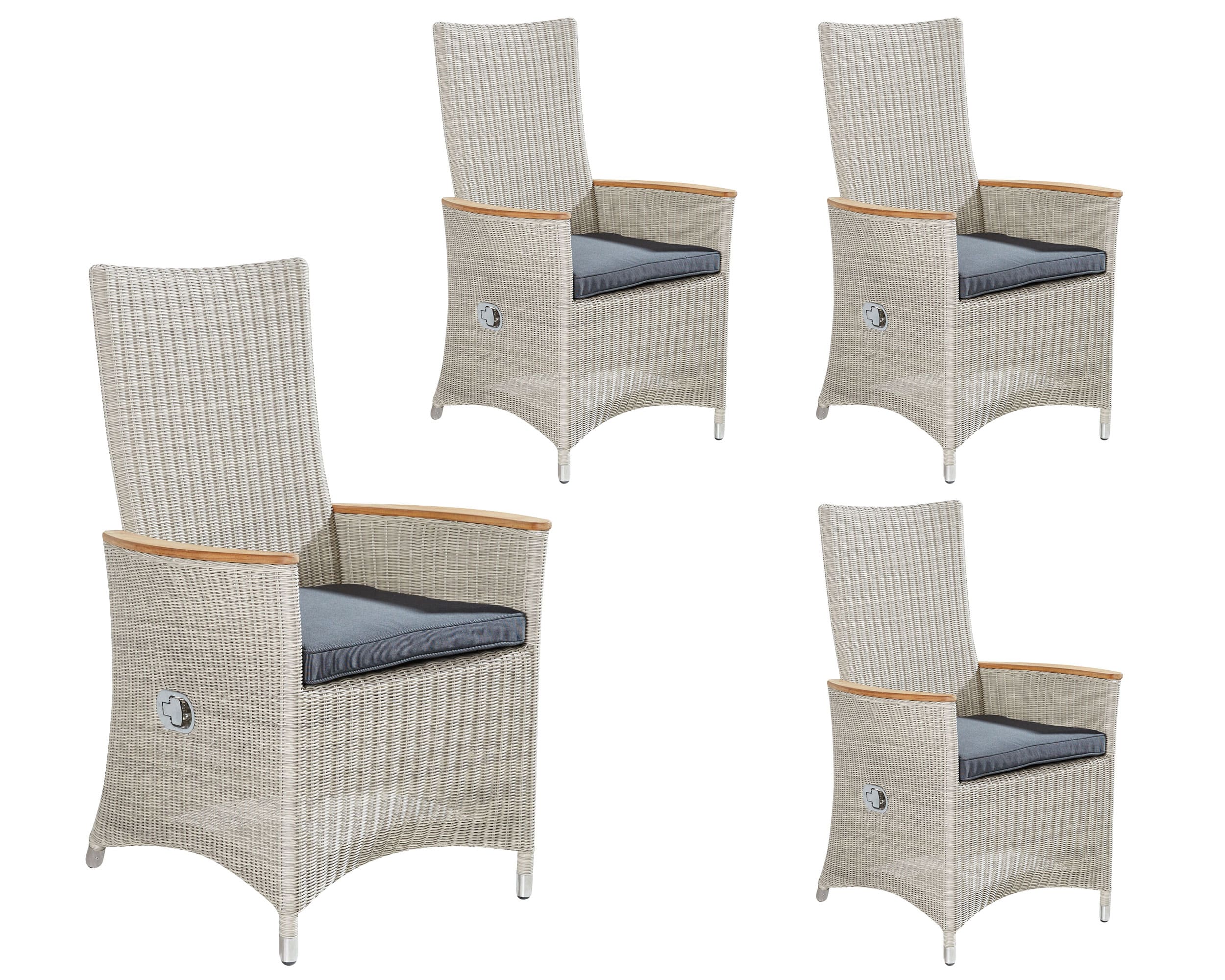 LC Garden »Chelsea« 4er Set Positionsstuhl Verstellsessel beige inkl. Sitzkissen 70x67x108cm