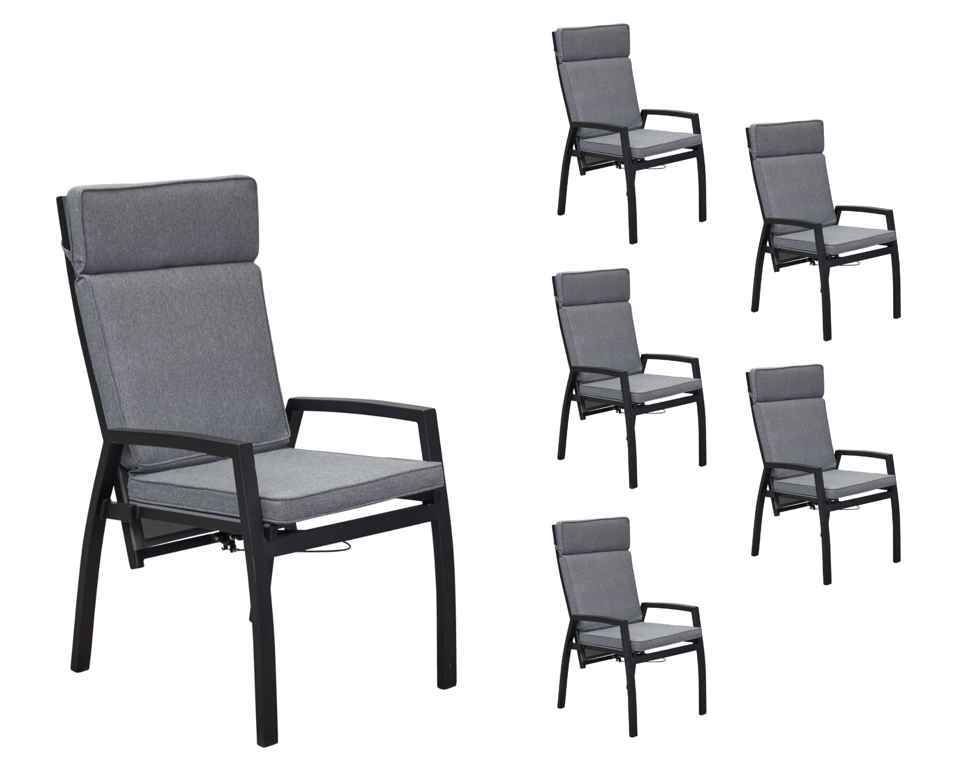 LC Garden 6er Set »Sondrino« Positionsstuhl Textilen schwarz Gartenstuhl Verstellsessel