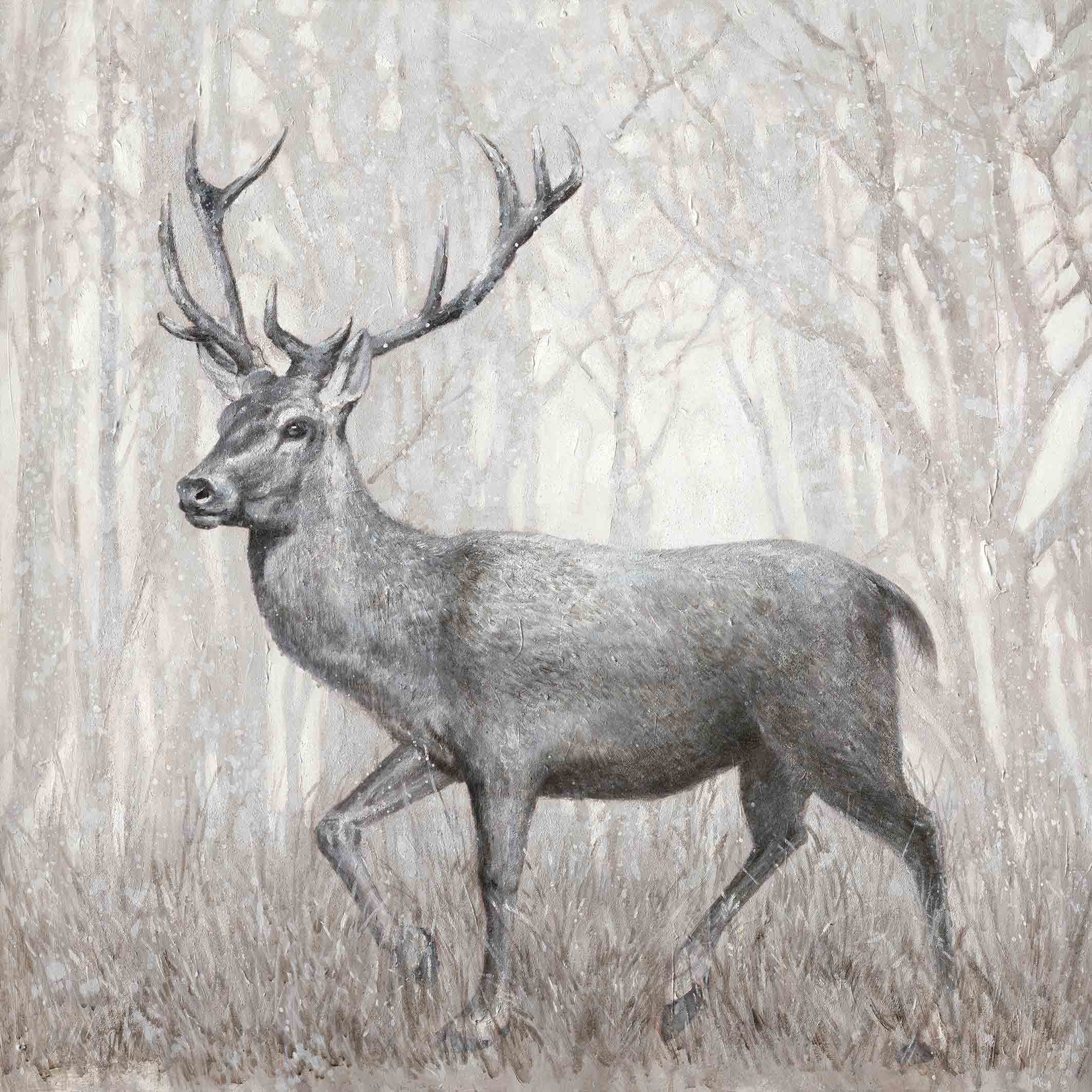 LC Home Designer Wandbild »Hirsch im Wald schwarz-weiß« handbemalt 100x100cm Ölbild