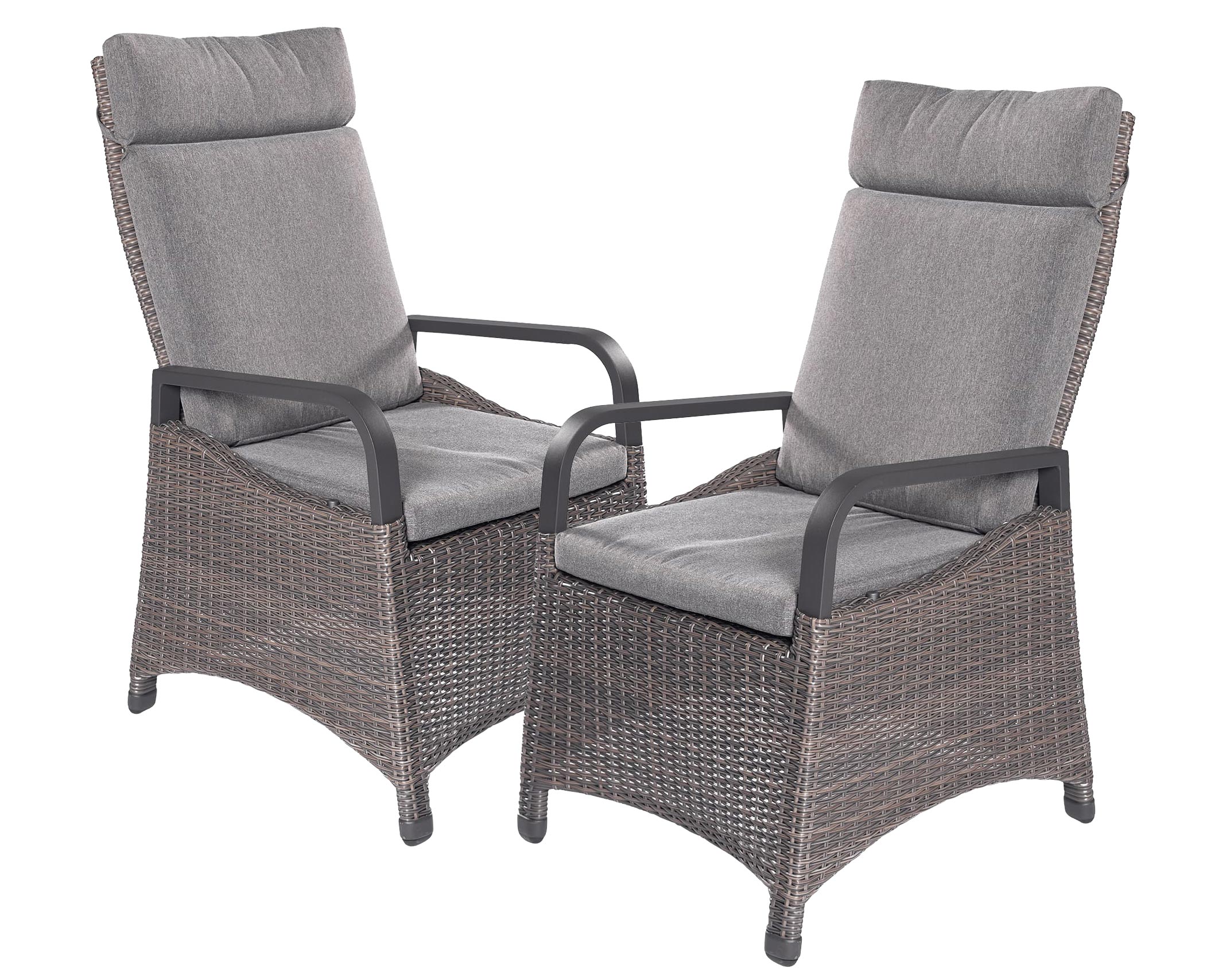 LC Garden 2er Set »Komido« Positionsstühle omega braun 61x59x110cm aus handgeflochtenem Polyrattan inkl. Sitzkissen