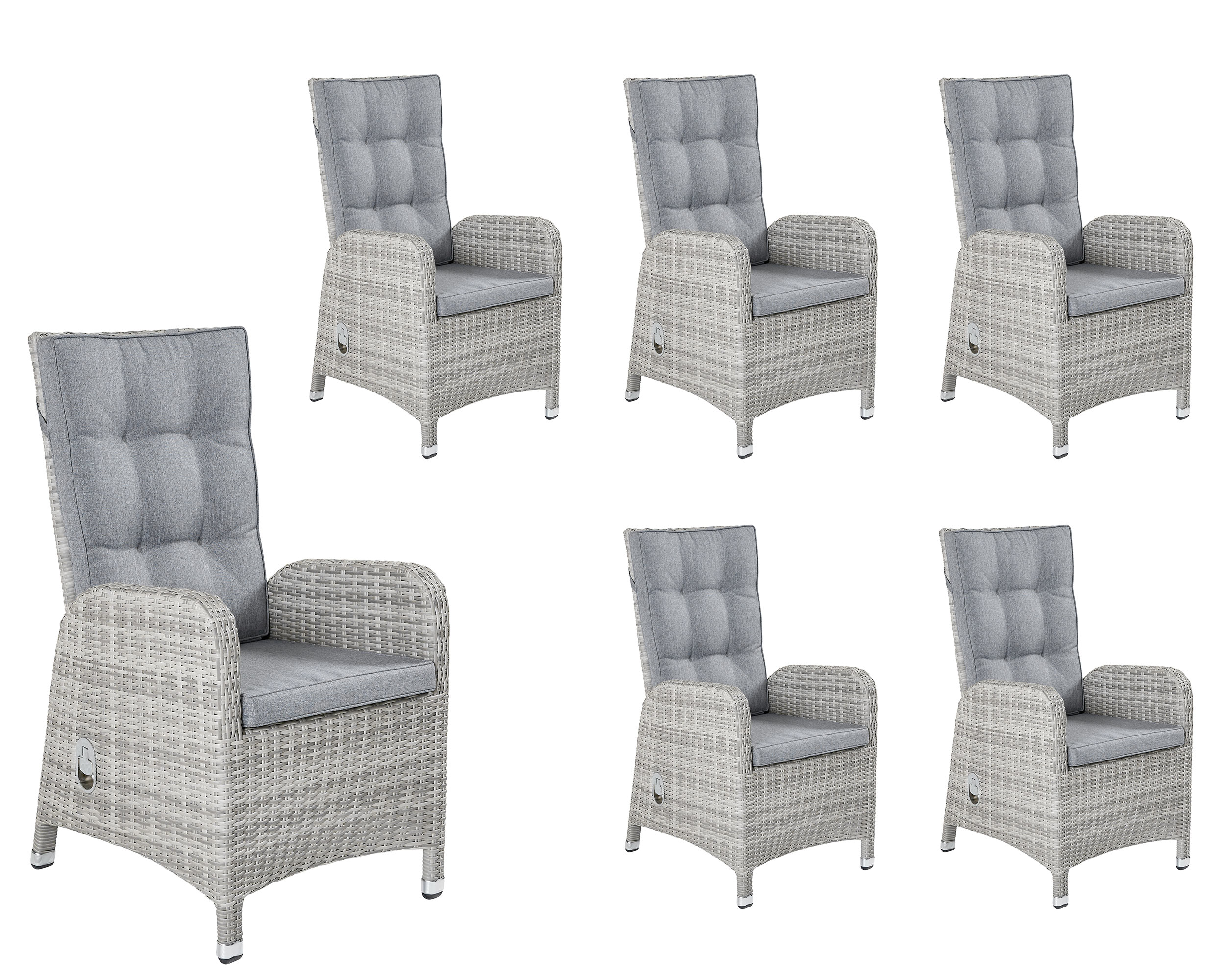LC Garden »Nizza« Dining 6er Set Positionsstuhl Gartenstuhl weiß-grau Polyrattan inkl. Polster