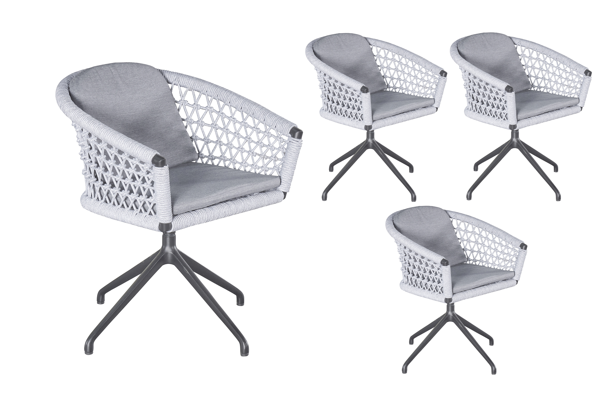 LC Garden »Bari« 4er Set Gartenstühle drehbar Hellgrau Rope/Aluminium Drehstühle mit Sitz-und Rückenkissen LC Garden »Bari« 4er Set Gartenstühle drehbar Hellgrau Rope/Aluminium Drehstühle mit Sitz-und Rückenkissen