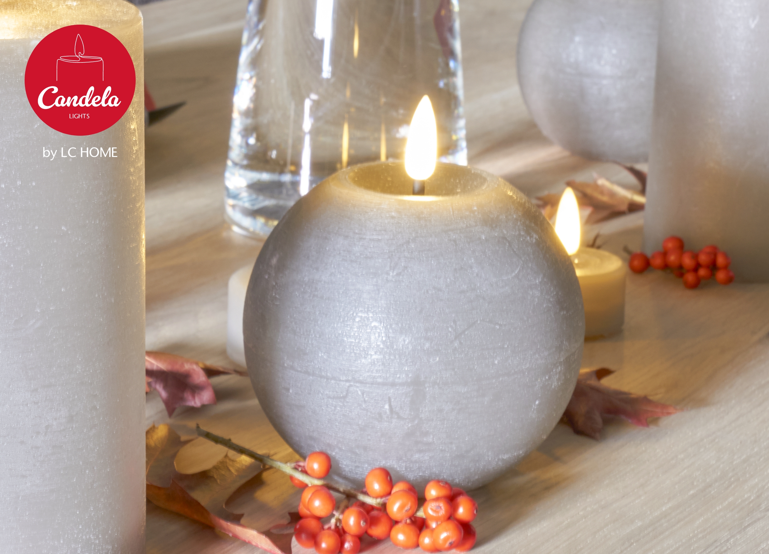 Candela Lights LED Kerzen 2er Set Ø8x7cm sand rustic Kugelkerze Echtwachs mit Fernbedienung & Timerfunktion Flammenlose flackernde LED-Kerze mehrstufig dimmbar