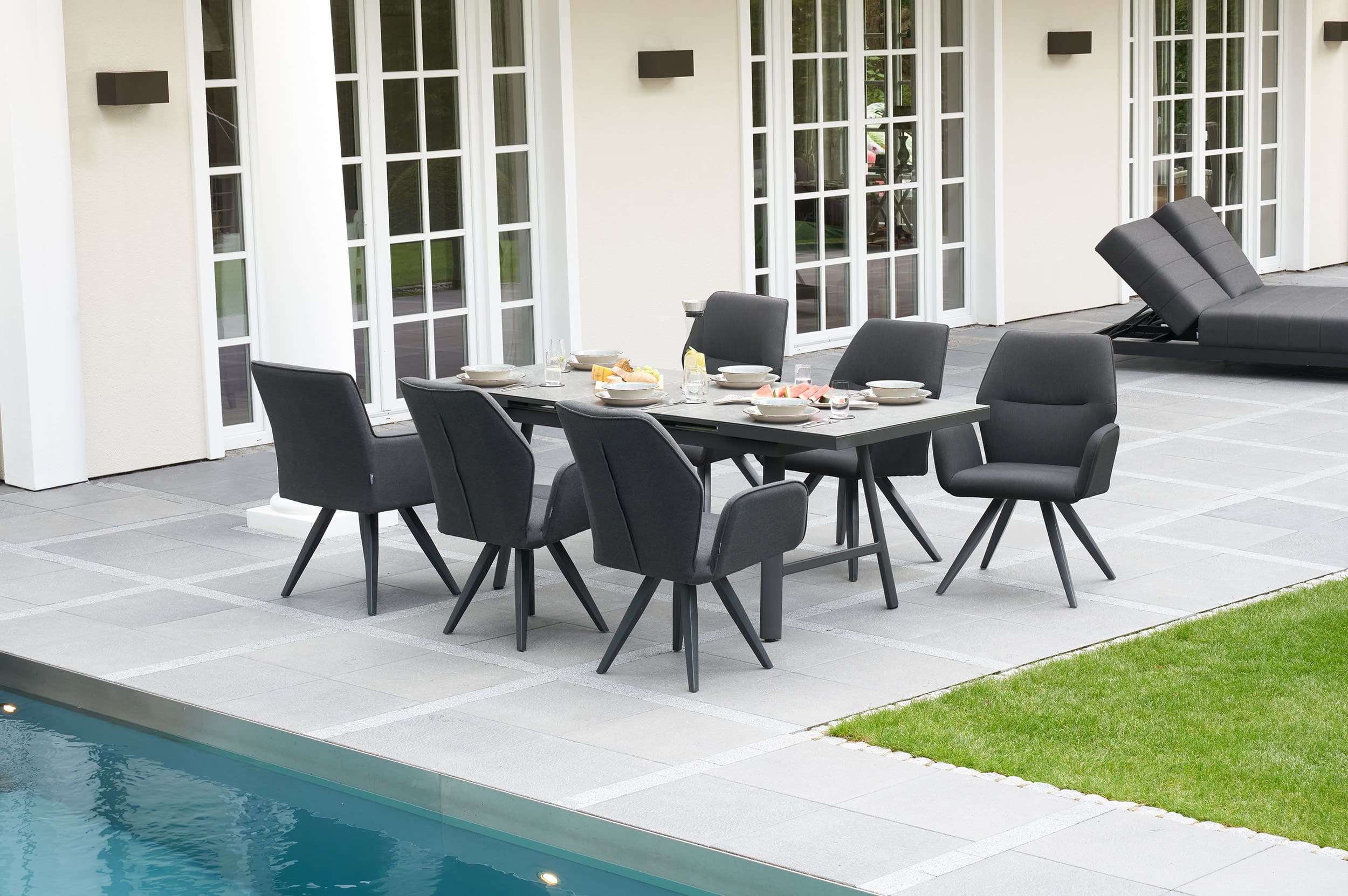 »Sunrino« Dining Set VII Gartenset mit Sunbrella® Stoff anthrazit Sitzgruppe