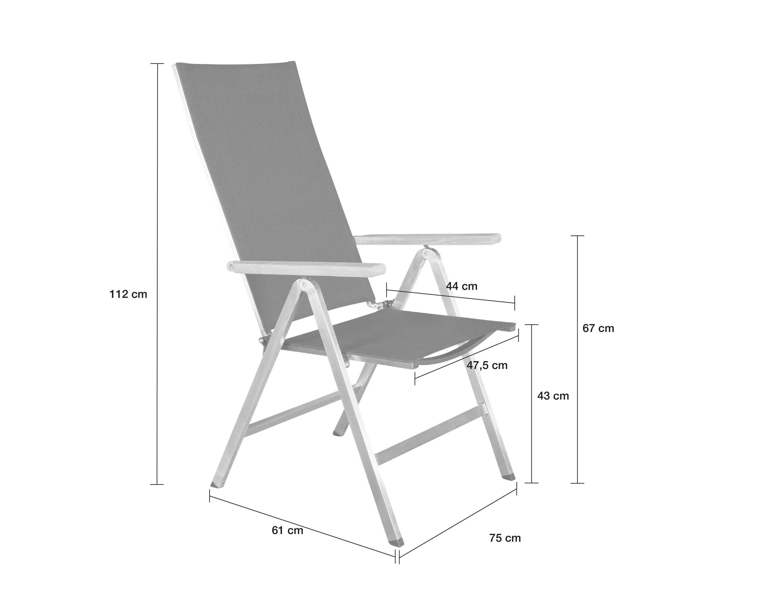 LC Garden 6er Set »Steelado« Klappsessel Textilen Edelstahl/schwarz Klappstuhl Teakholz Gartenstuhl