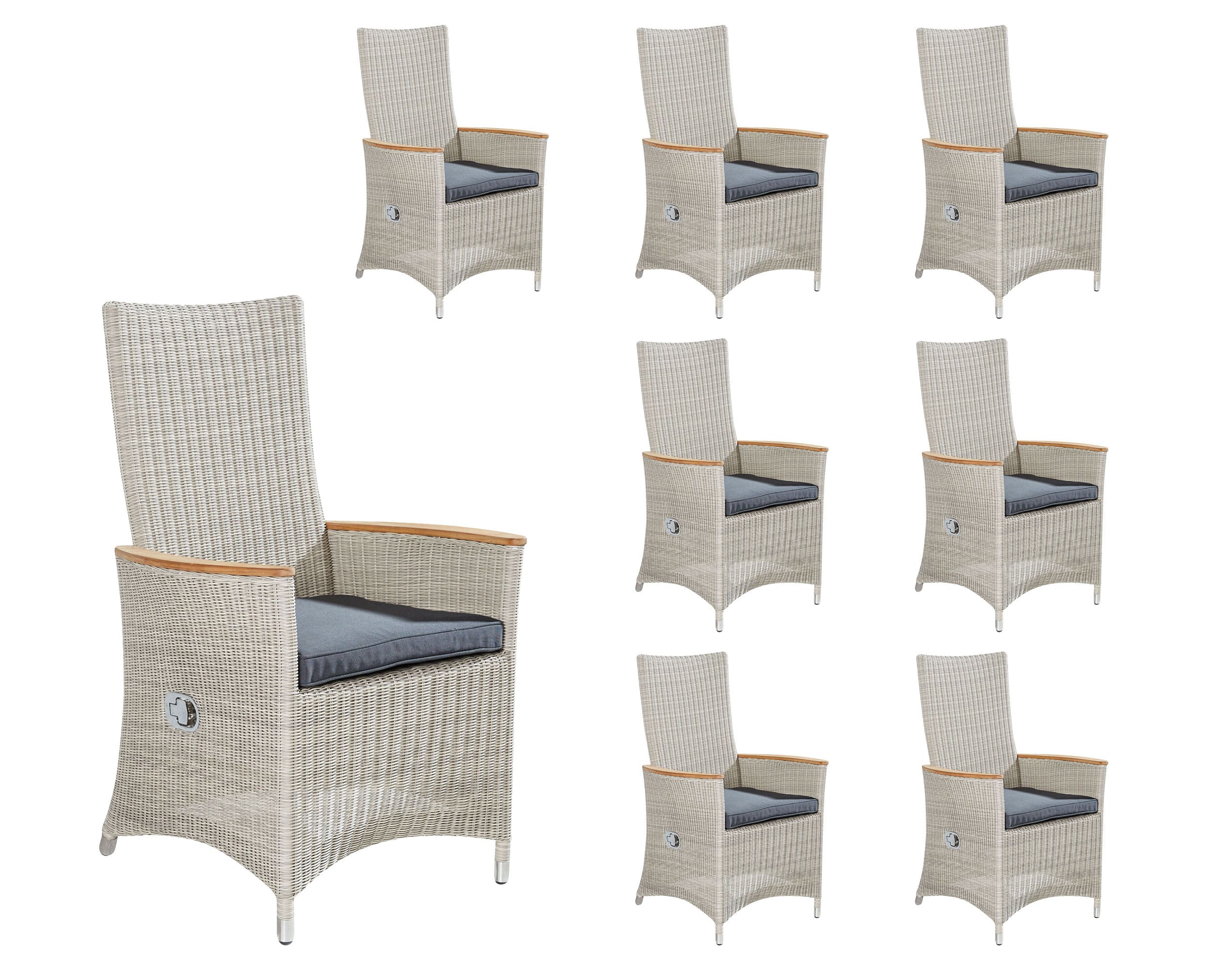 LC Garden »Chelsea« 8er Set Positionsstuhl Verstellsessel beige inkl. Sitzkissen 70x67x108cm