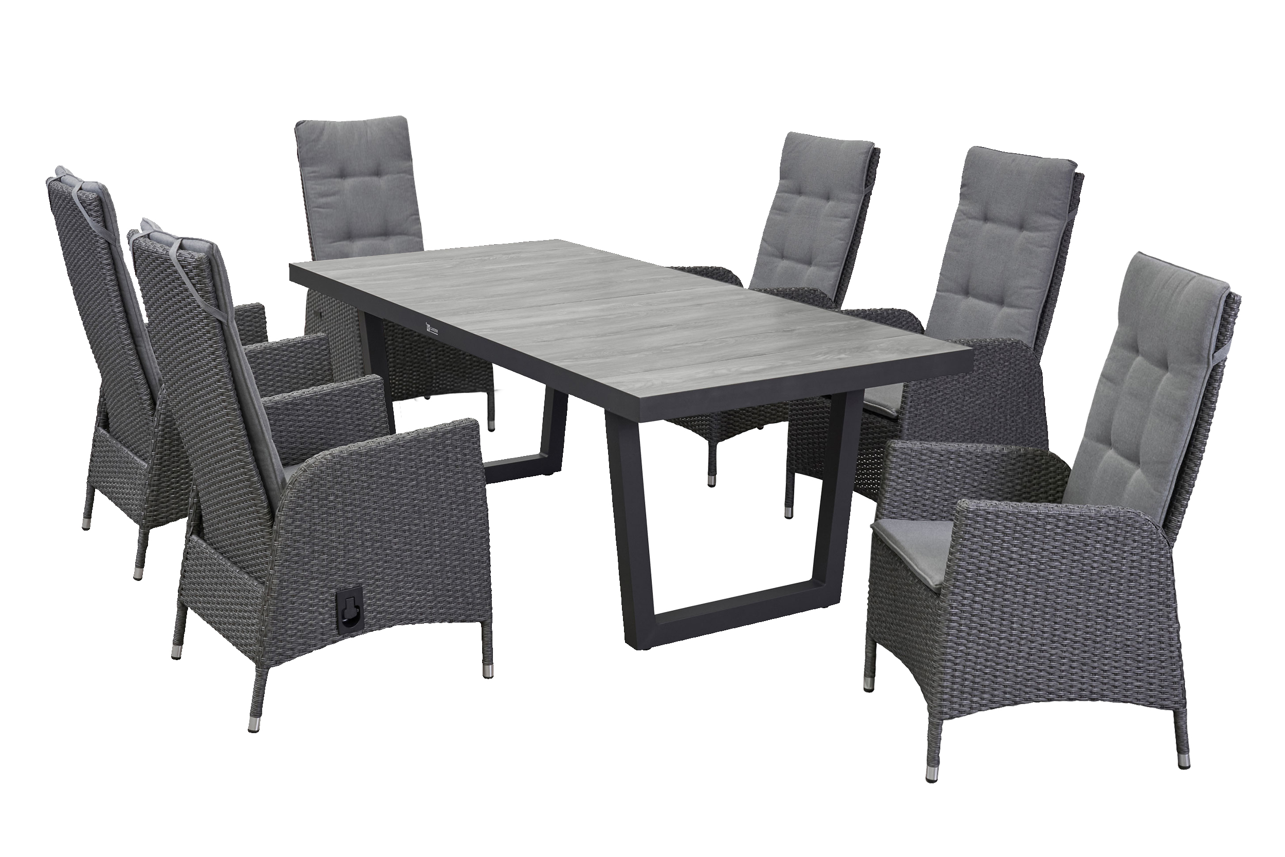 LC Garden »Roma« grau-mix Dining Set III 200cm Keramiktisch Sitzgruppe Gartenset (Barcelona Geflecht)