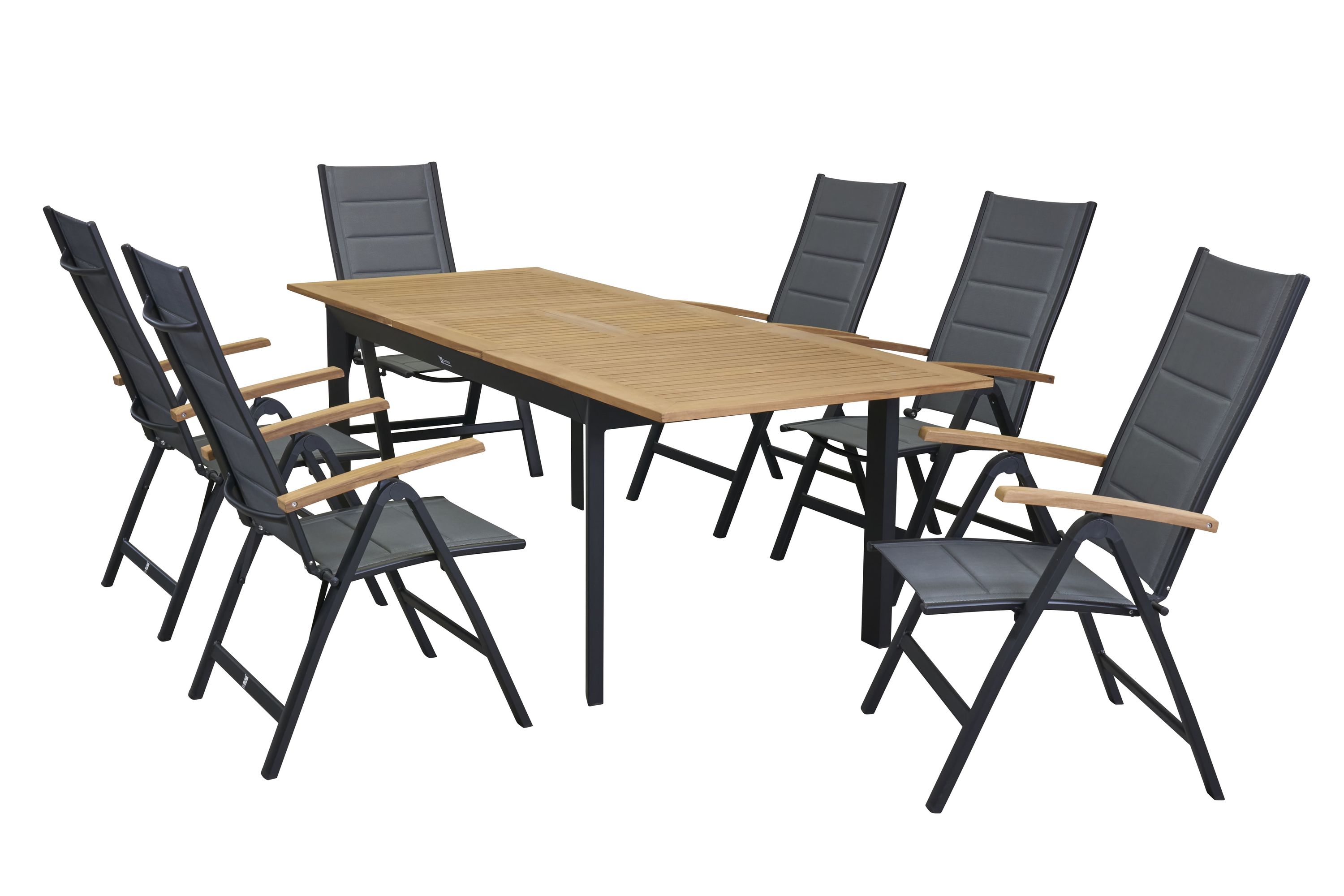 LC Garden »Unicamo« matt schwarz/Teak Dining Set I 7tlg. Sitzgruppe Textilen Gartenset