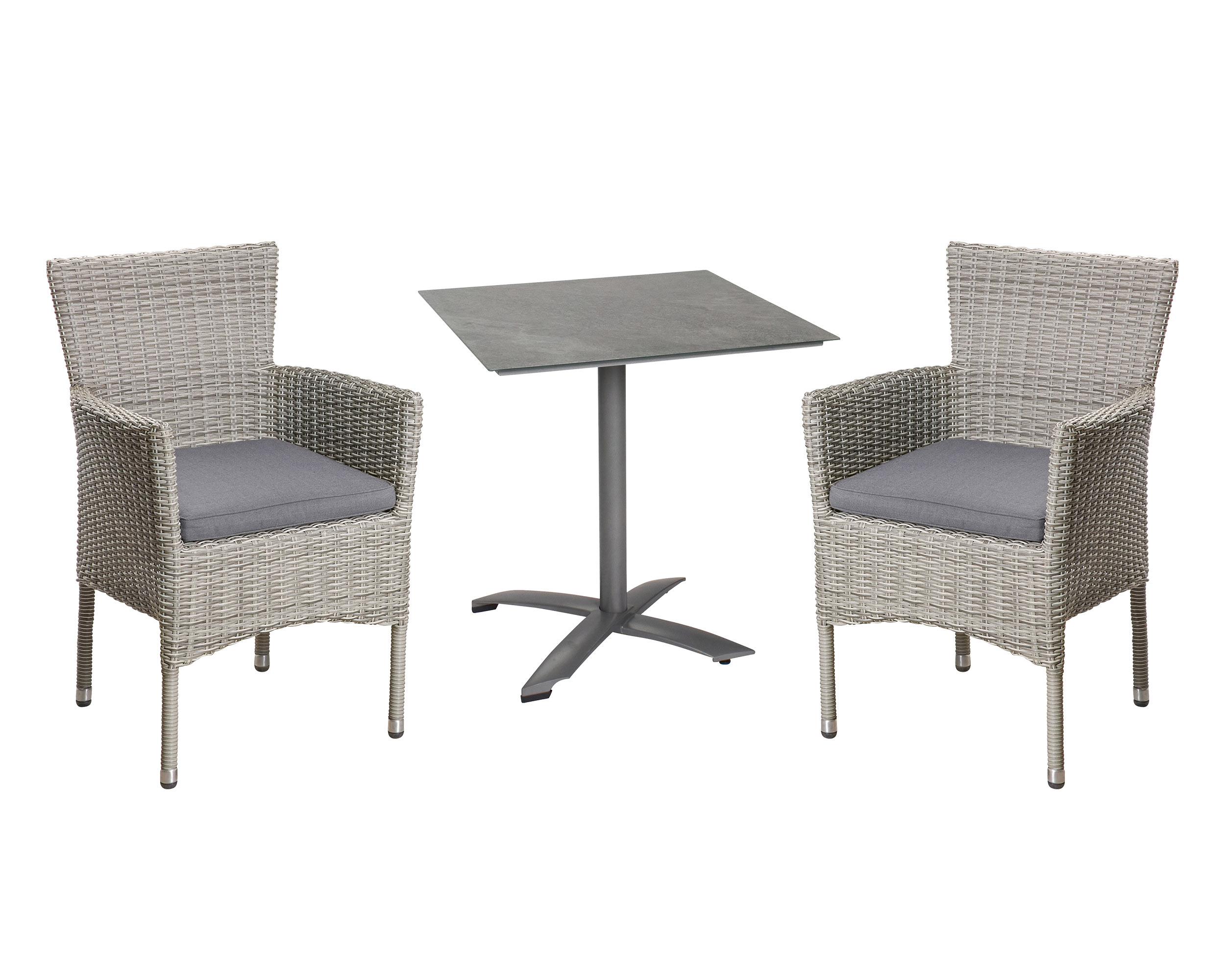 LC Garden »Bilbao« Bistro Set I grau Klapptisch eckig + 2x Armlehnstuhl
