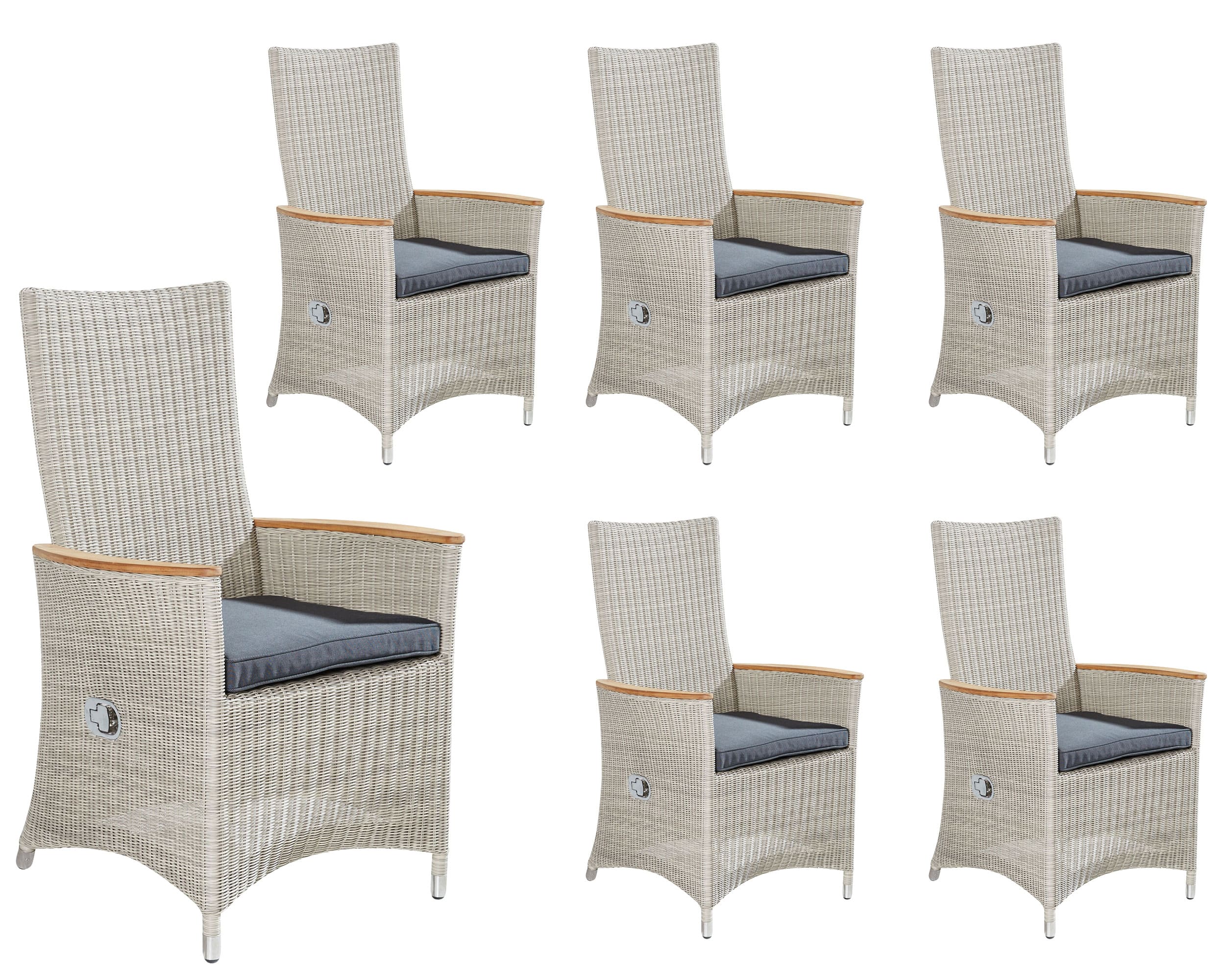 LC Garden »Chelsea« 6er Set Positionsstuhl Verstellsessel beige inkl. Sitzkissen 70x67x108cm