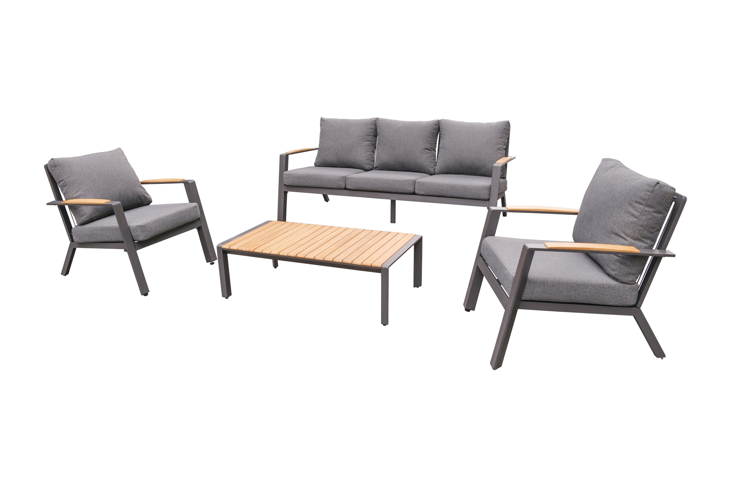 LC Garden »Lyona« Gartenlounge Set Anthrazit 4tlg. Aluminium Rope Teakholz Lounge Set