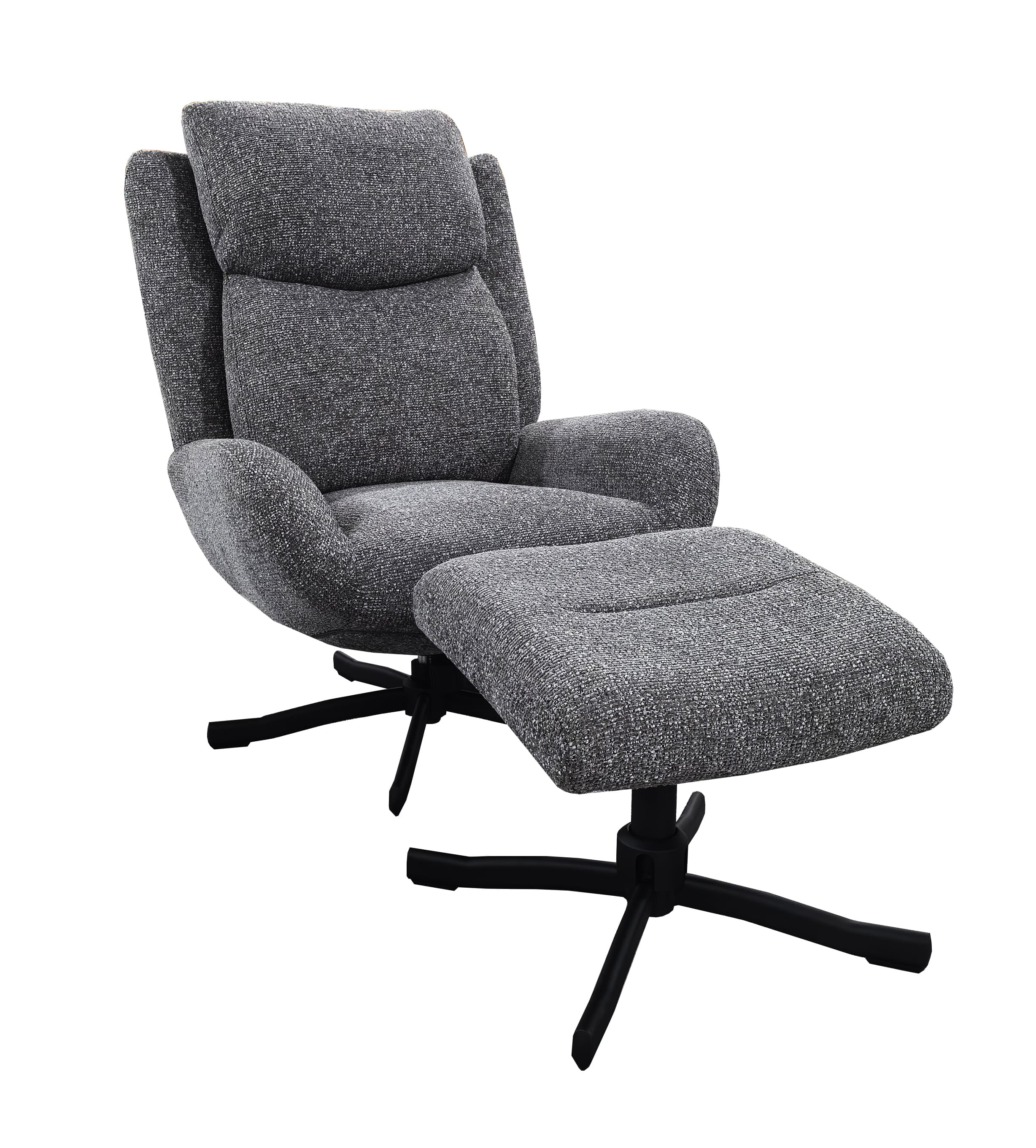 LC Home Relaxsessel »Grant« Webstoff grau – Polstersessel mit Fußhocker & schwarzem Metallgestell