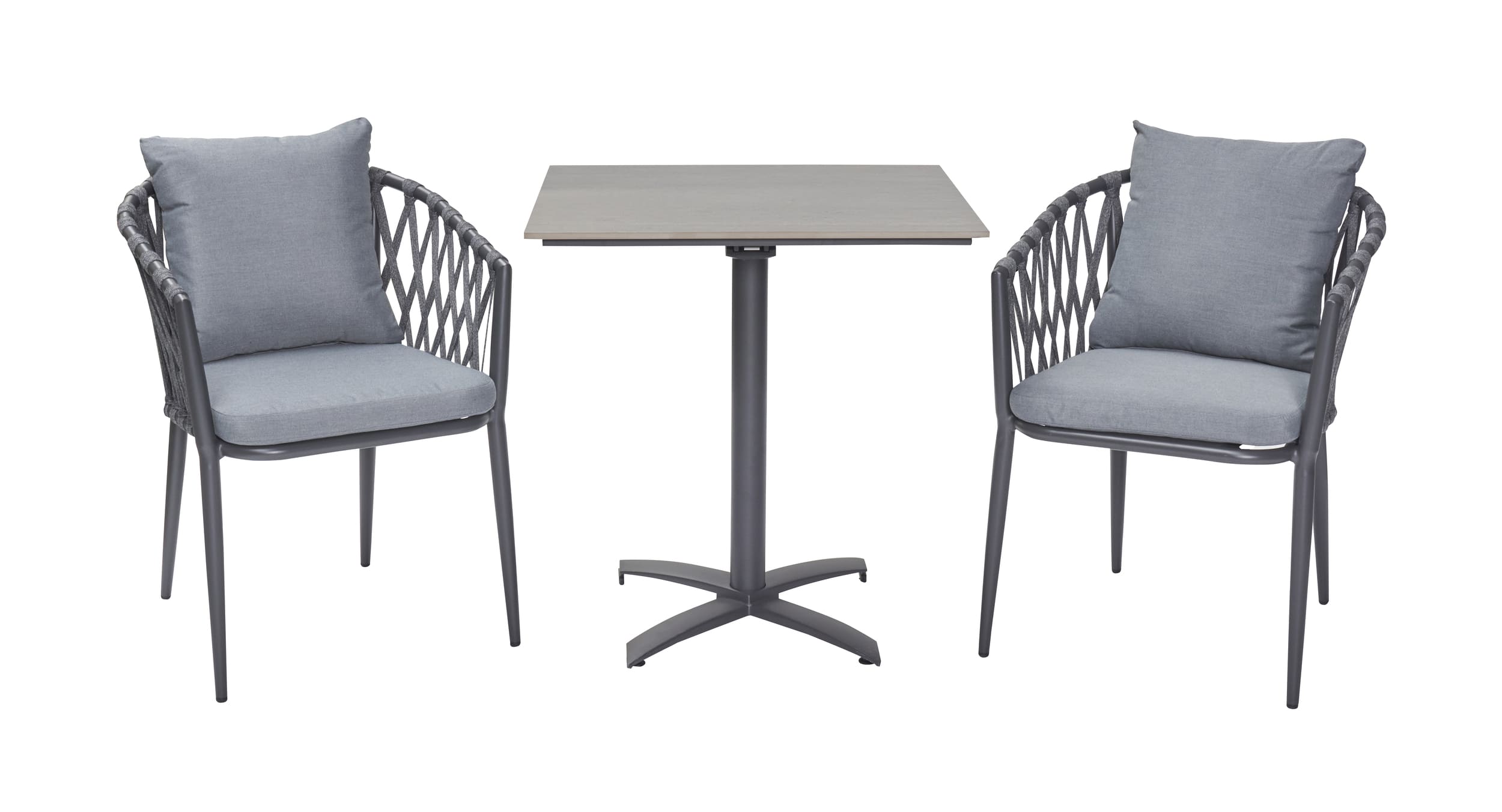 LC Garden »Sunrepo« Balkonset I 3tlg. Balkontisch 70x70cm Aluminium/sintered stone + 2 x Gartenstuhl anthrazit Rope stapelbar