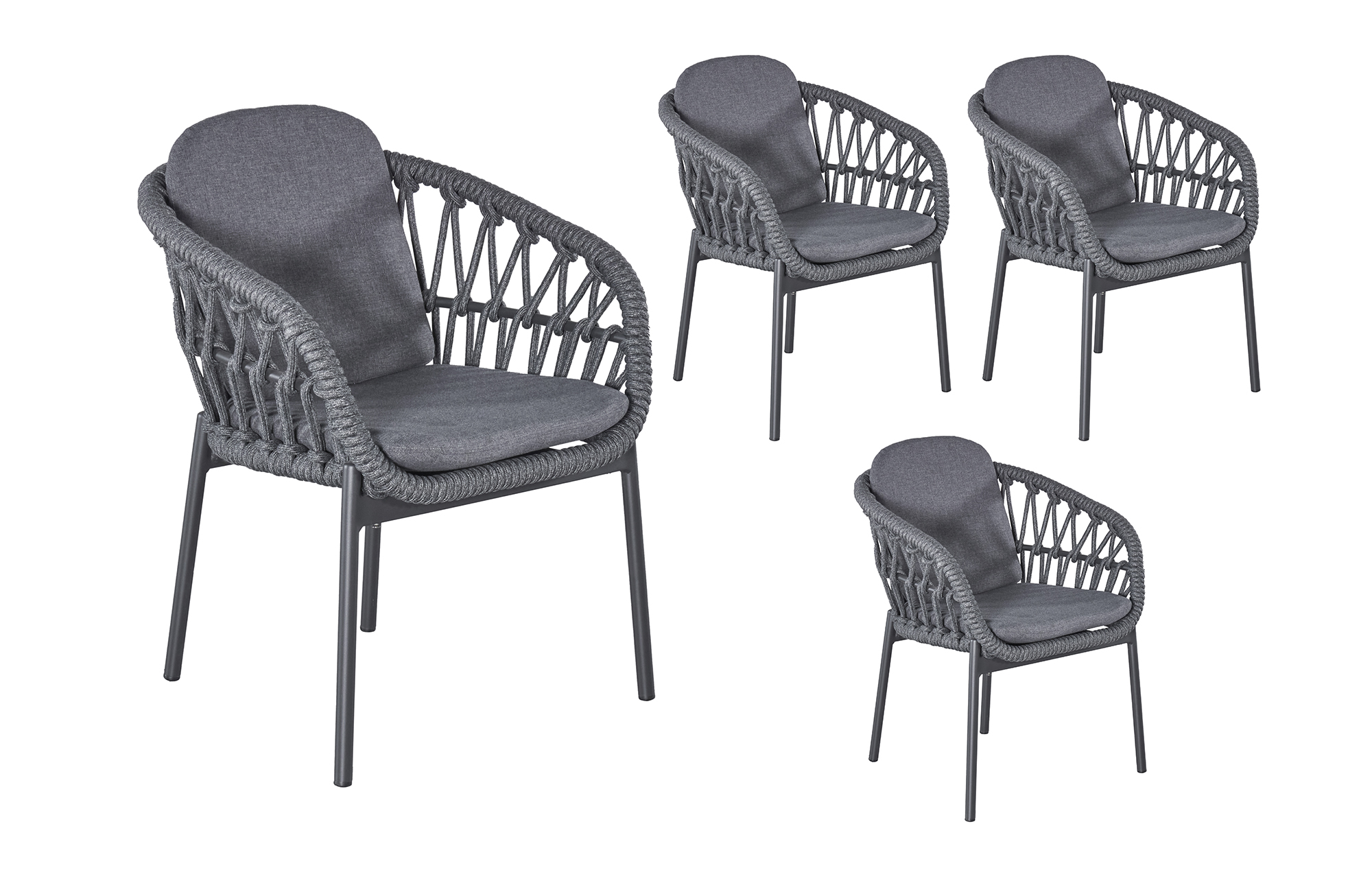 LC Garden 4er Set »Bari« Gartenstuhl I anthrazit Aluminium/Rope Armlehnstuhl mit Sitz-und Rückenkissen