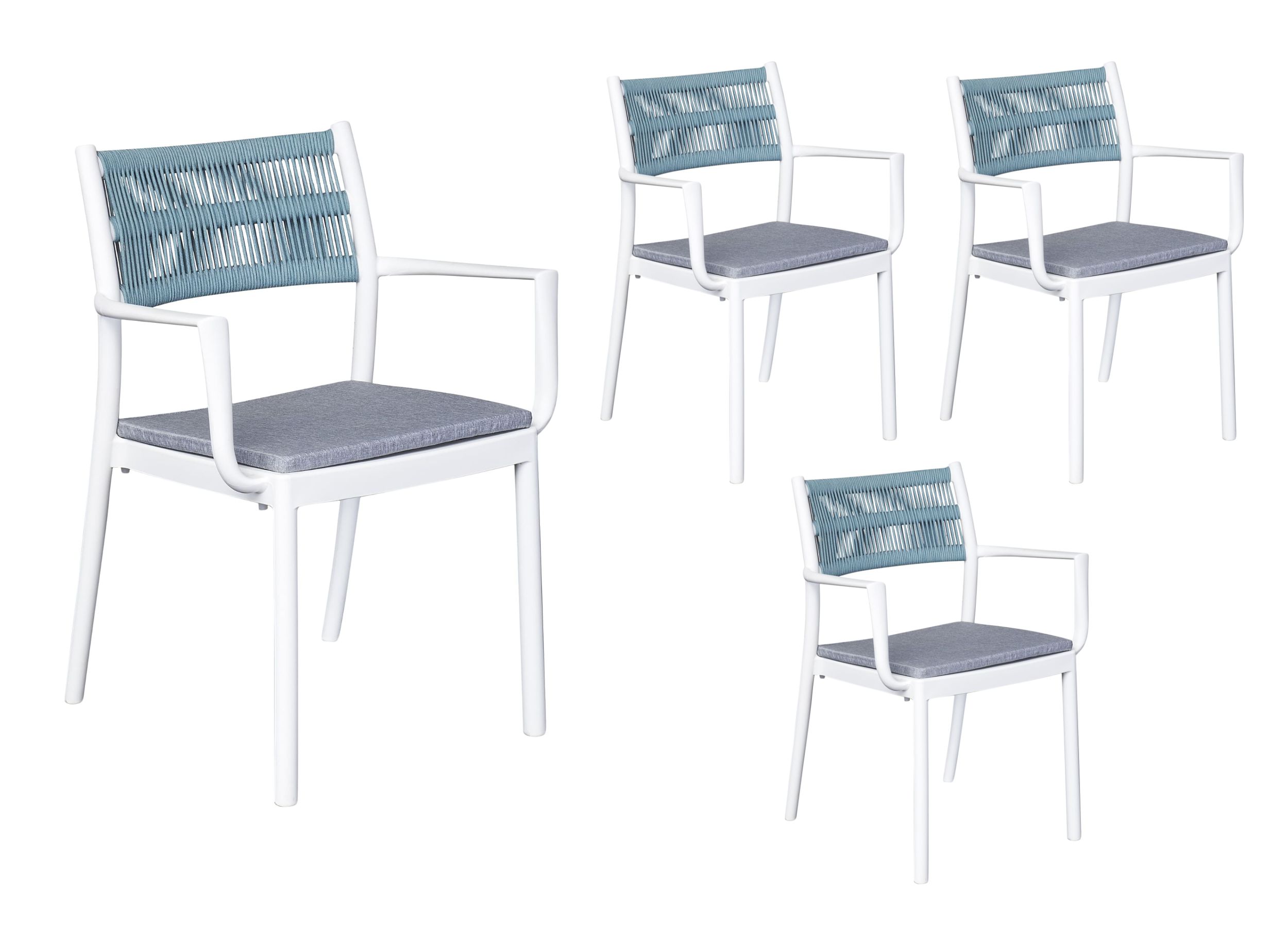 LC Garden Vona 4er Set Stapelstuhl 52,5x60x80cm weiß/blau Gartenstuhl Bistrostuhl
