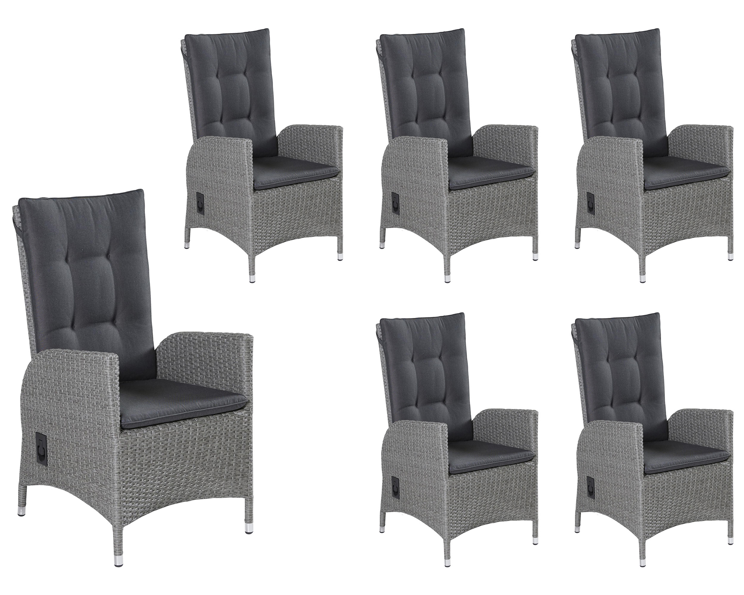 LC Garden »Modesto« 6er Set Positionsstuhl Verstellsessel grau inkl. Sitzkissen 70x67x108cm
