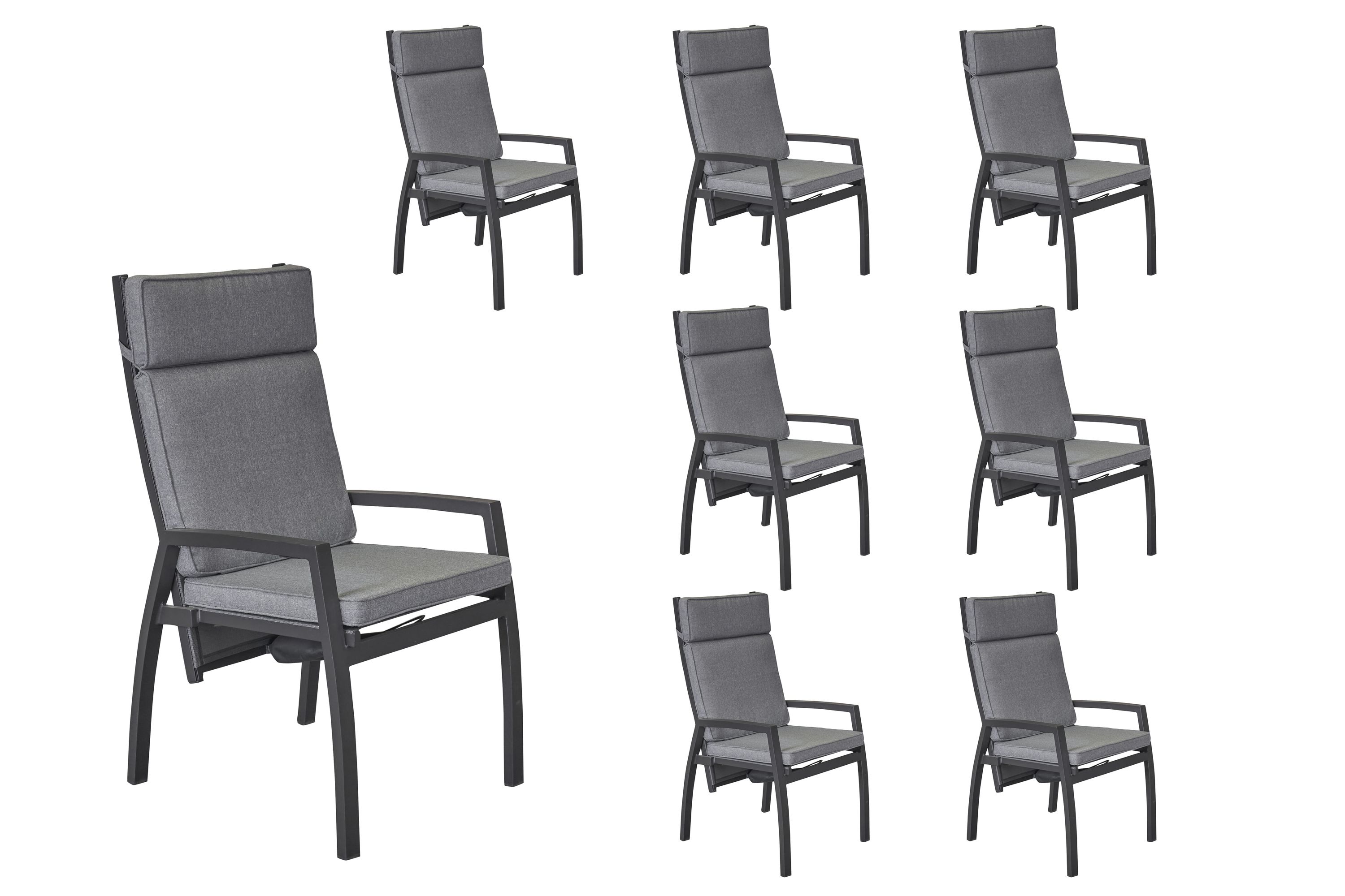 LC Garden 8er Set »Sondrino« Dining Positionsstuhl Verstellsessel Textilien silber inkl. Kissen grau