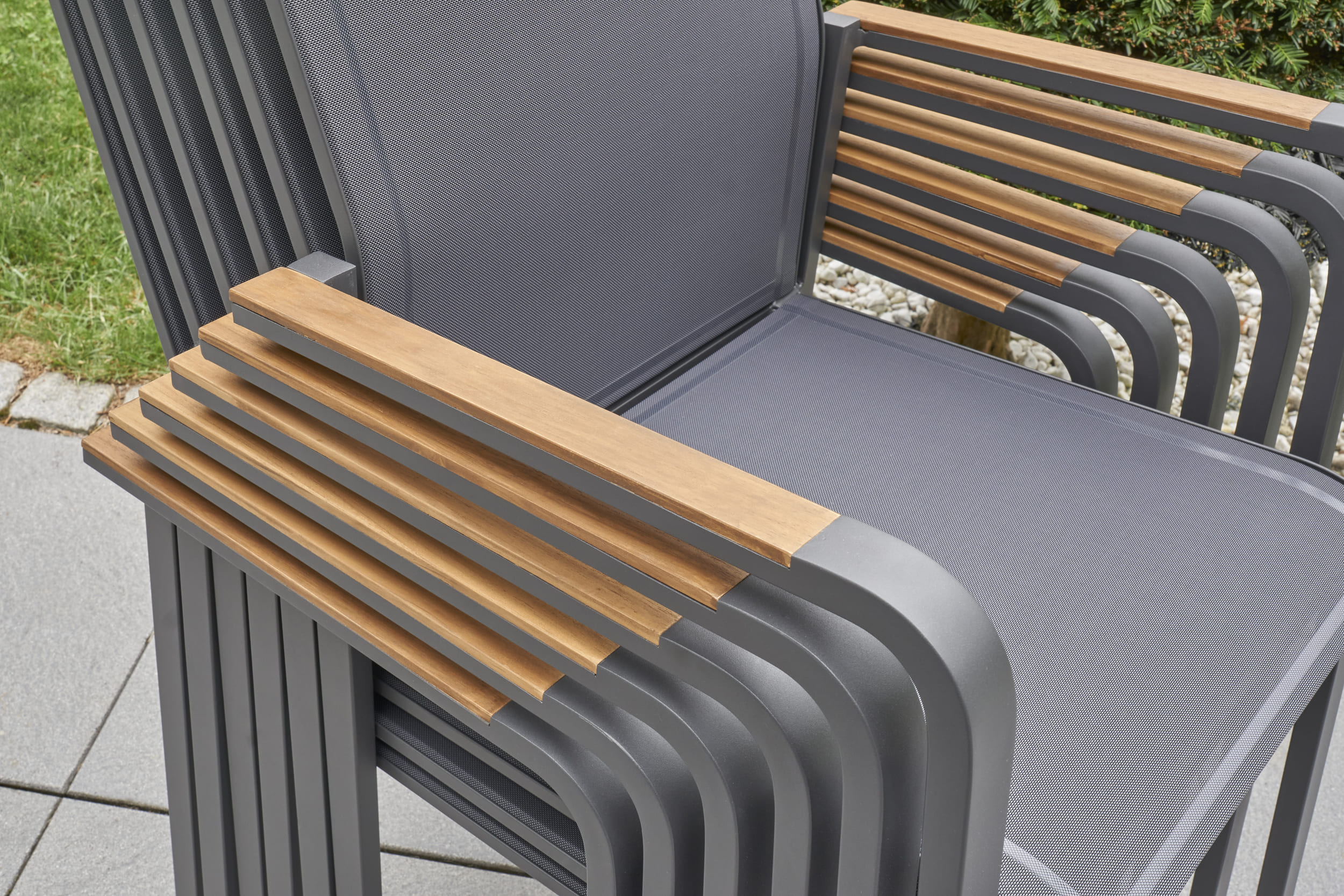 LC Garden 8er Set »Unicamo Sunrest« Stapelstuhl Textilen anthrazit/anthrazit Teakholz Gartenstuhl