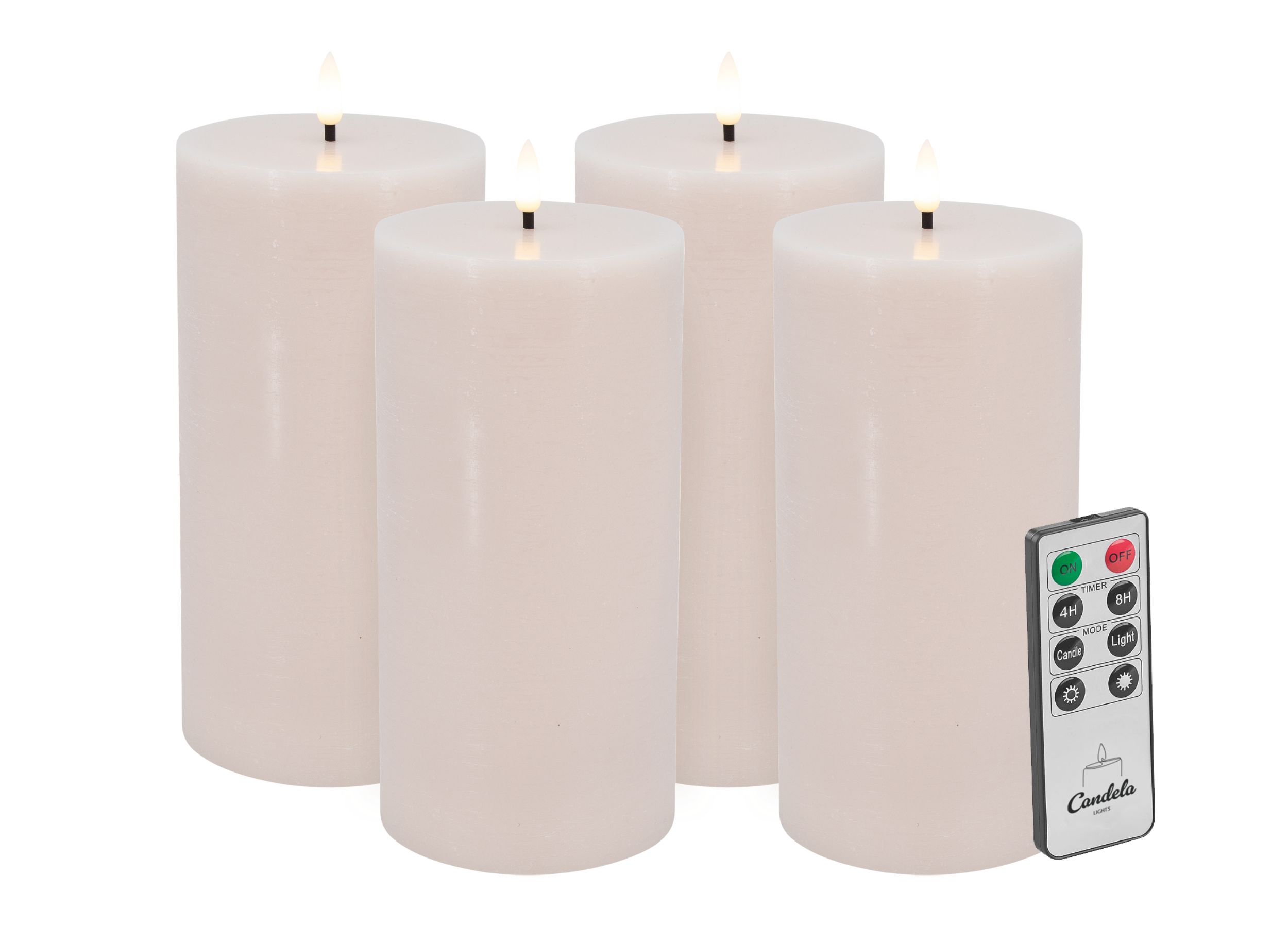 Candela Lights LED Kerzen 4er Set H:20xØ10cm Summer Pink rustic Stumpenkerze Echtwachs mit Fernbedienung & Timerfunktion Flammenlose flackernde LED-Kerze mehrstufig dimmbar Candela Lights LED Kerzen 4er Set H:20xØ10cm Summer Pink rustic Stumpenkerze Echtwachs mit Fernbedienung & Timerfunktion Flammenlose flackernde LED-Kerze mehrstufig dimmbar