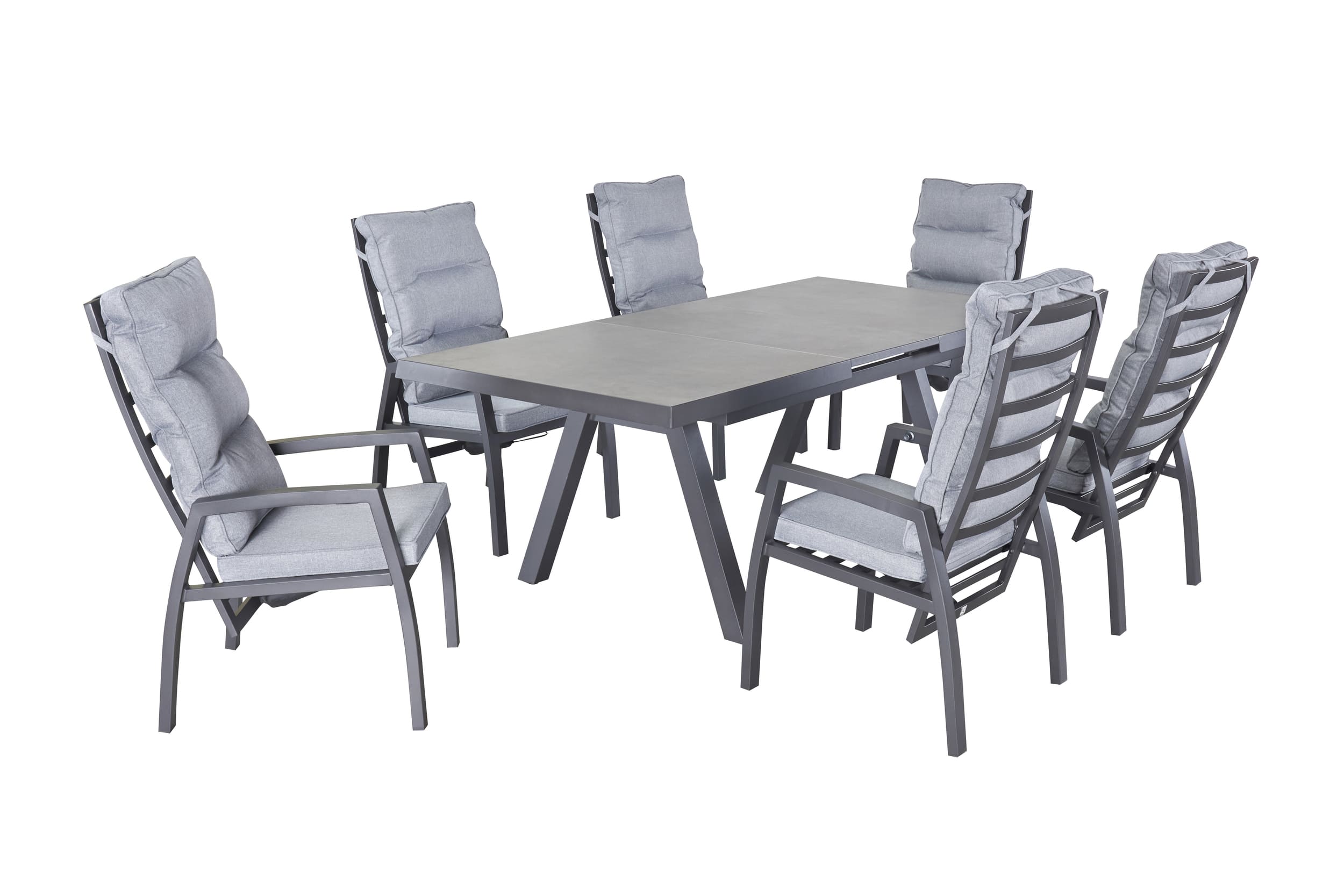 LC Garden »Bondino« Gartenset 7tlg. anthrazit Esstisch 160/210x100cm Aluminium/Keramik Beton-Optik + 6 Gartenstühle Sitzgruppe