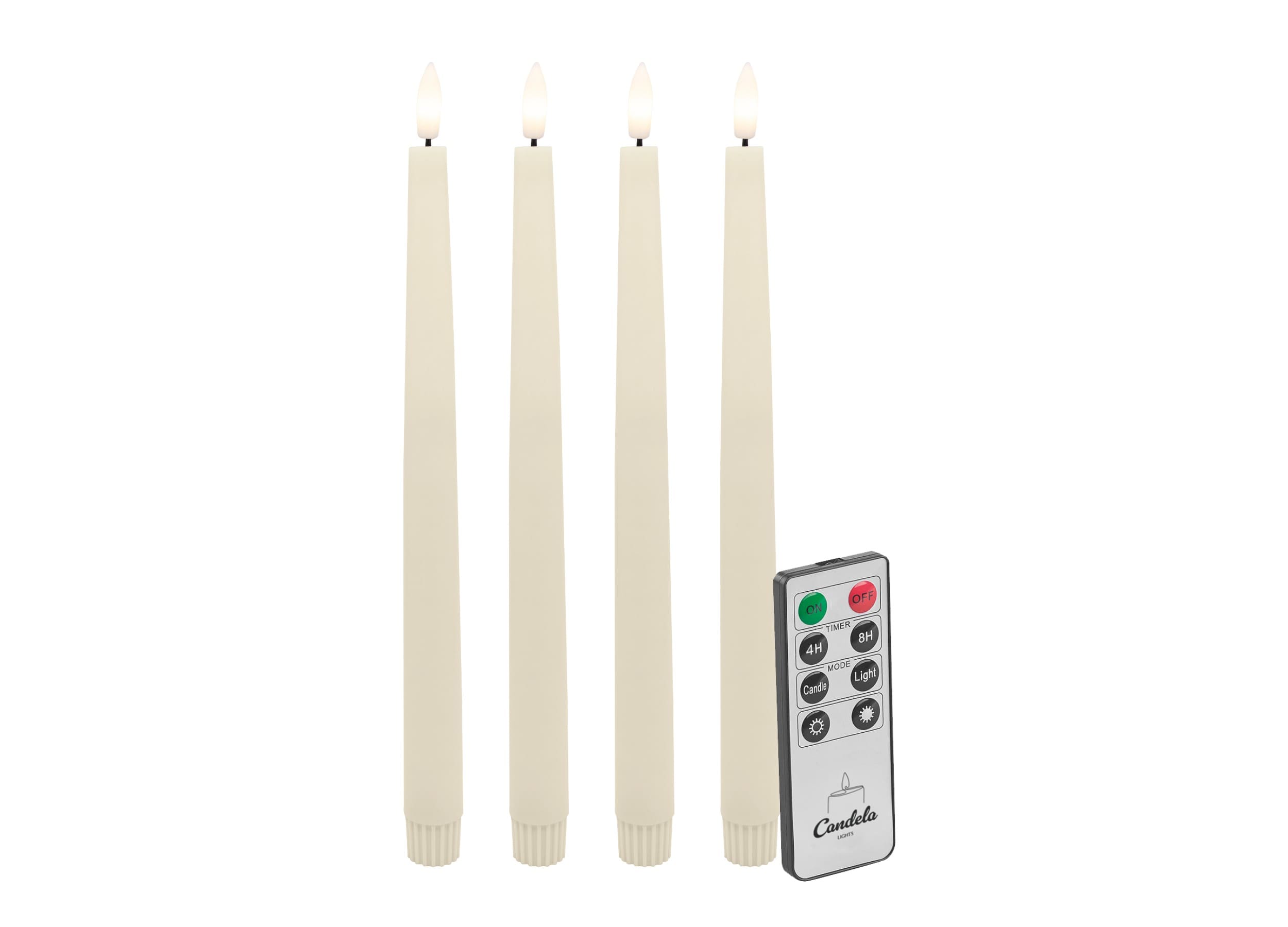 Candela Lights LED Echtwachs Stabkerze 4er Set rustic cream H:26,5xØ2,2cm mit Timerfunktion & Fernbedienung Dinnerkerzen dimmbar Tafelkerzen Spiralkerzen