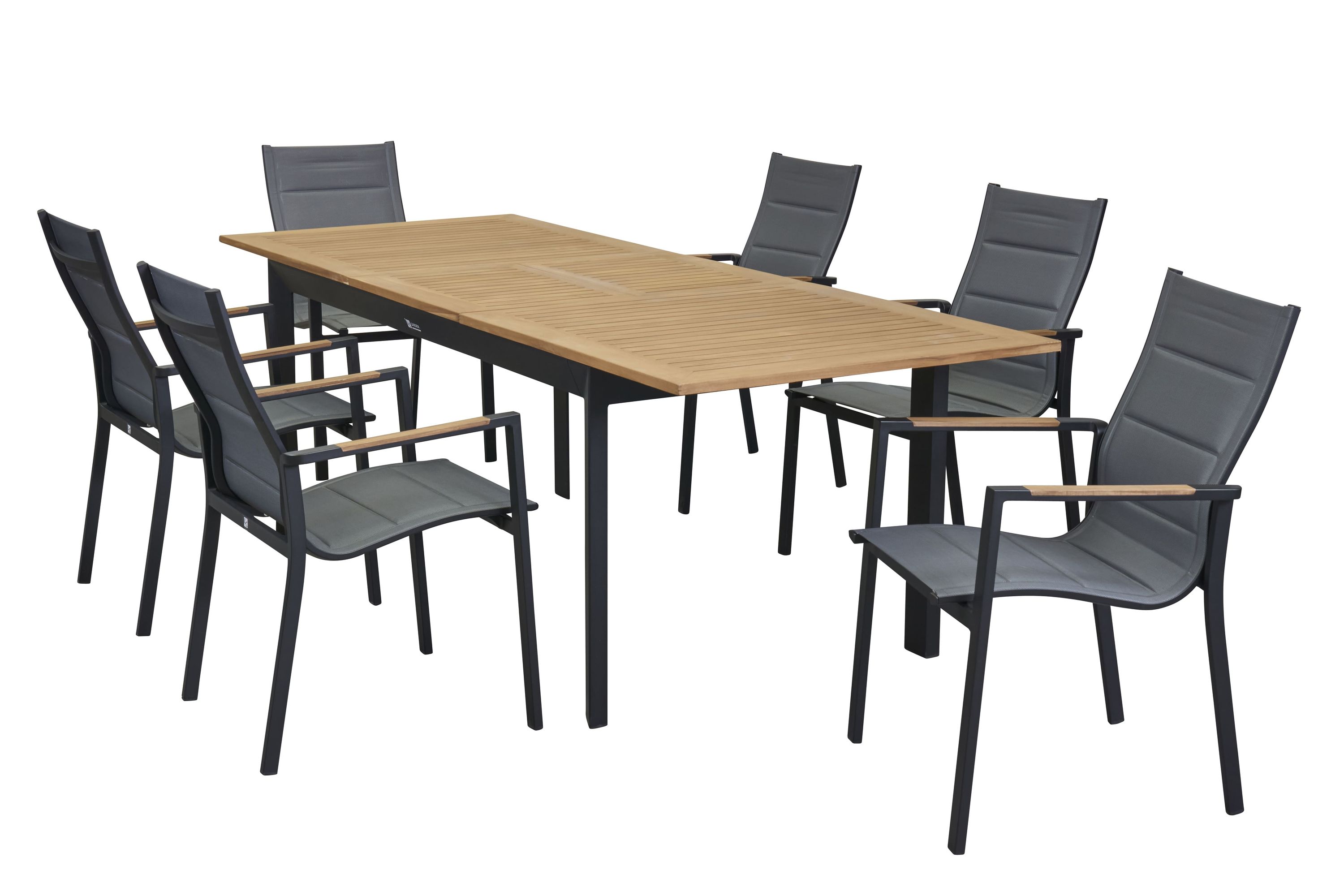 LC Garden »Unicamo« matt schwarz/Teak Dining Set II 7tlg. Sitzgruppe Textilen Gartenset