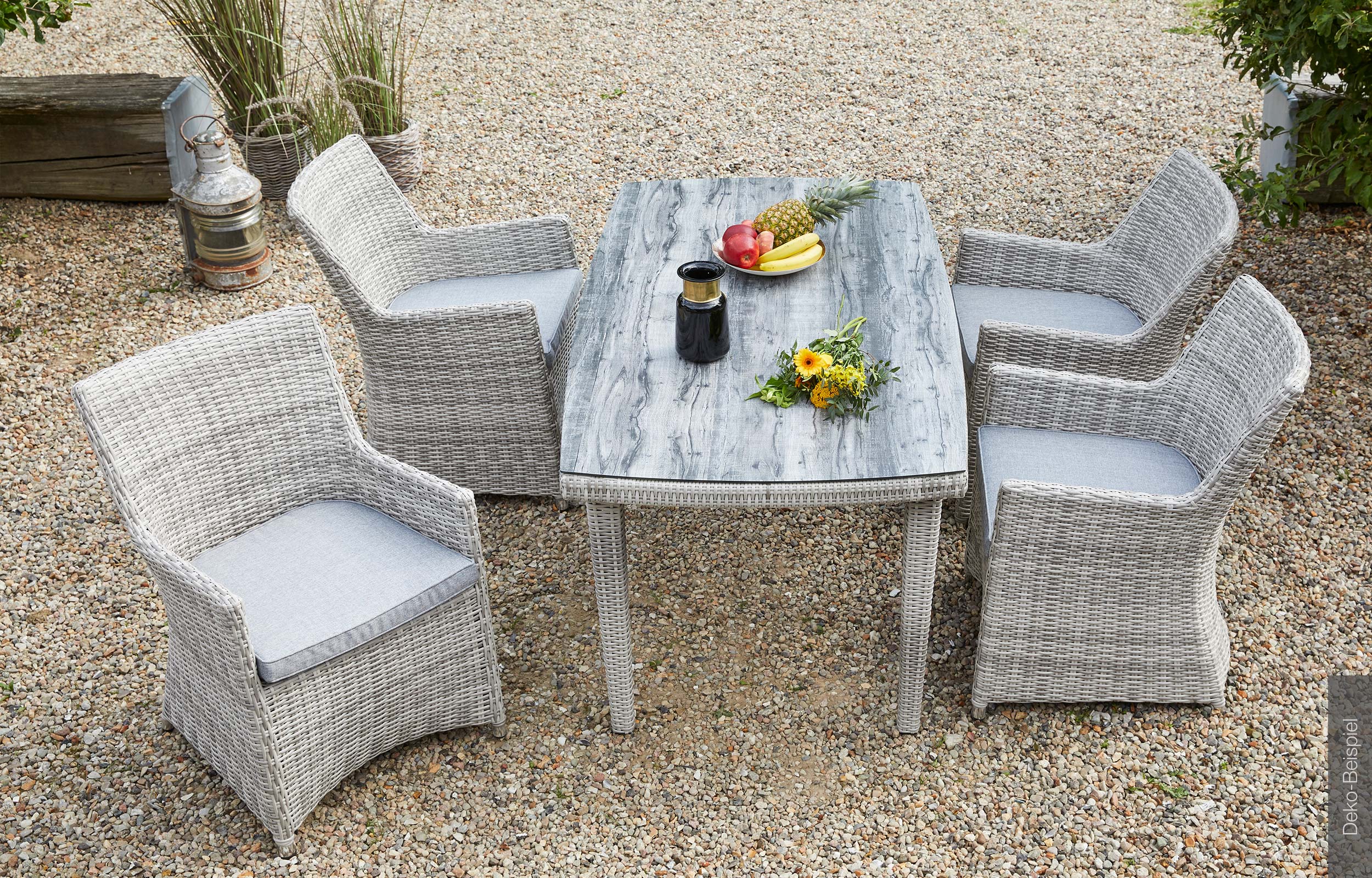 LC Garden »Nizza« Dining 2er Set Armlehnstuhl Gartensessel weiß-grau
