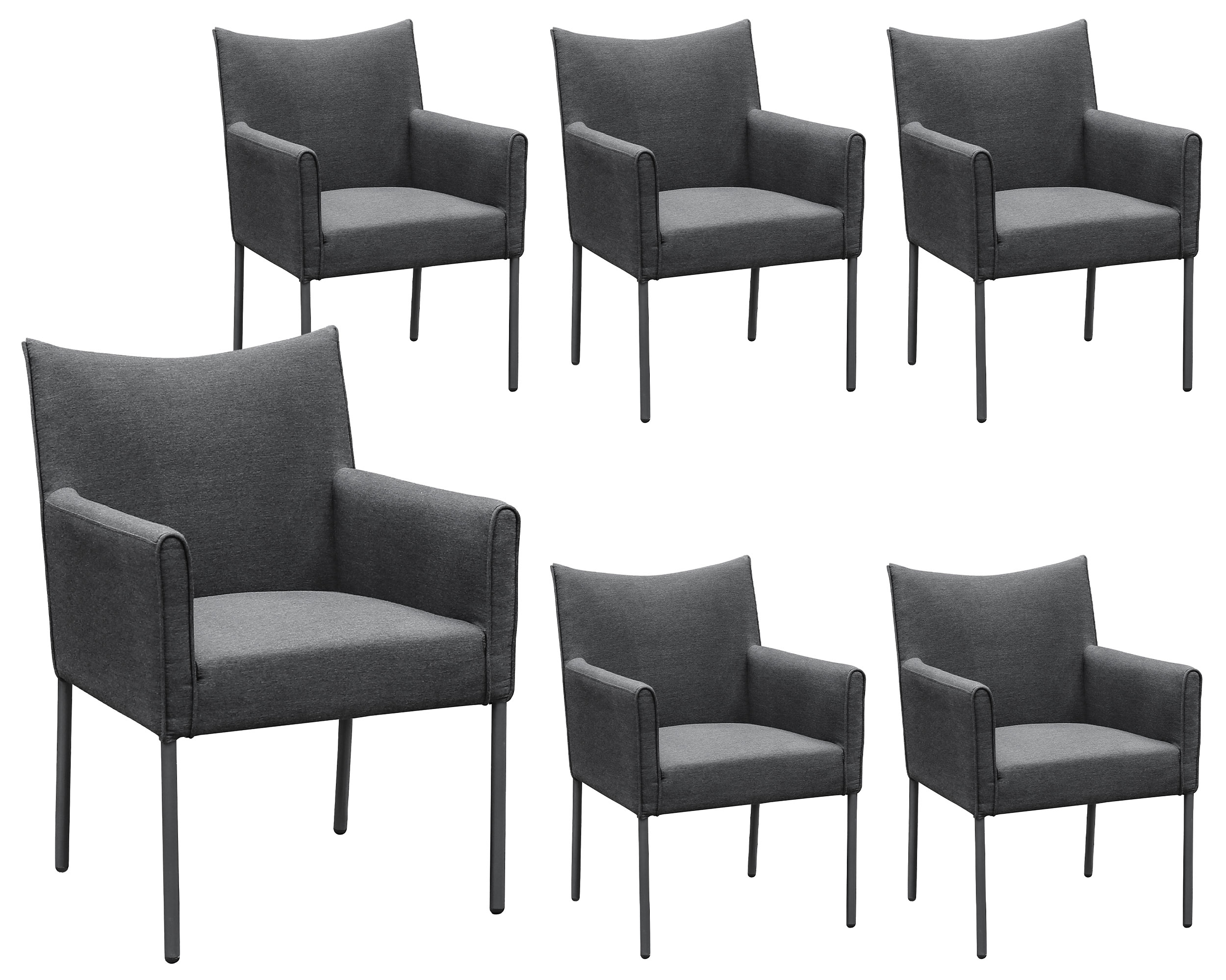 »Sunrino« Dining 6er Set Gartenstuhl Armlehnstuhl Anthrazit/Sooty aus Sunbrella Stoff 65x60x84cm