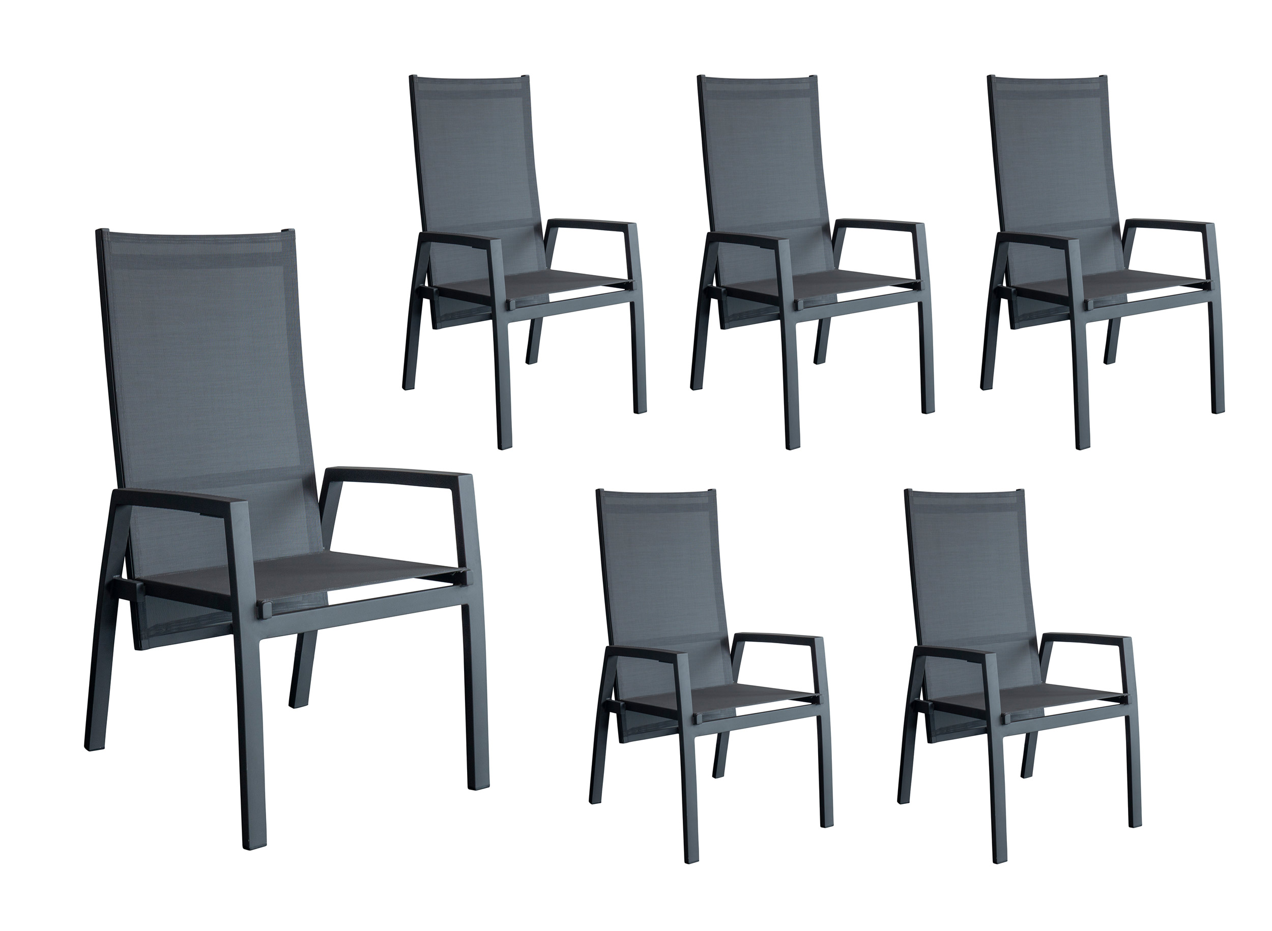 LC Garden »Bondino« Dining 6er Set Positionsstuhl Verstellsessel Textilien grau