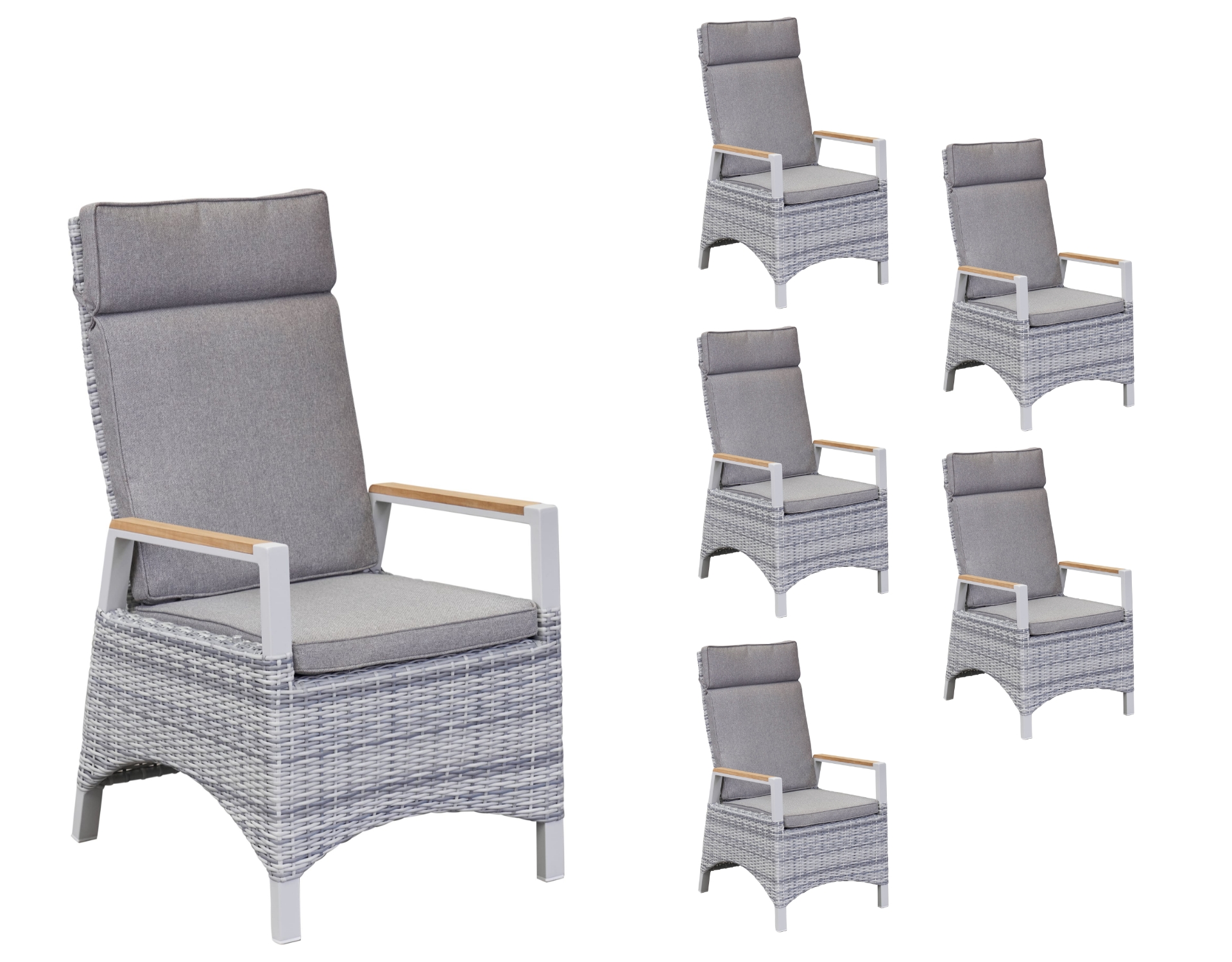 LC Garden 6er Set »Keramo« Positionsstuhl off-white/Teakholz Gartenstuhl mit Kissen