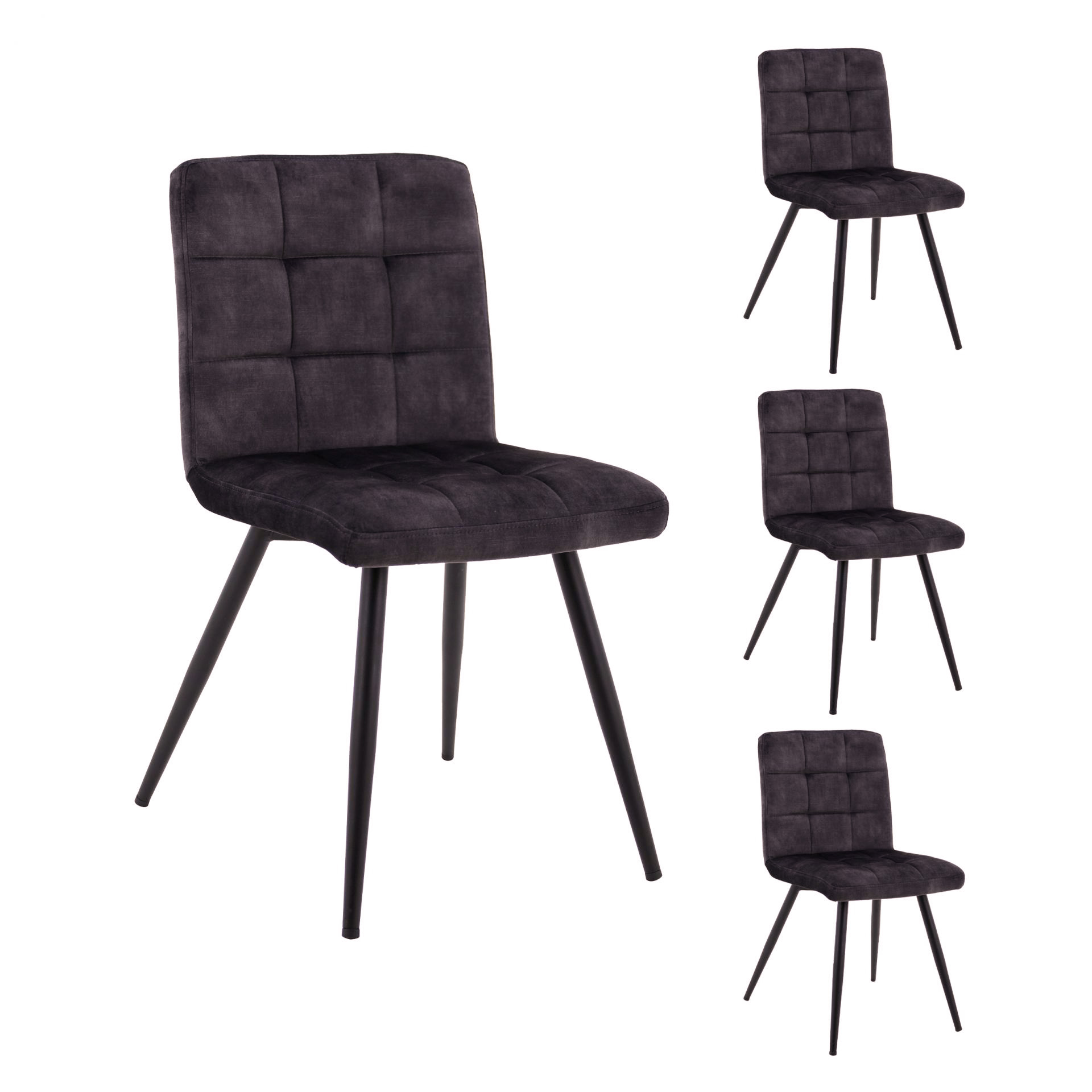 LC Home 4er Set »moderner« Esszimmerstuhl Samt schwarz 47x58,5x82,5cm Polsterstuhl