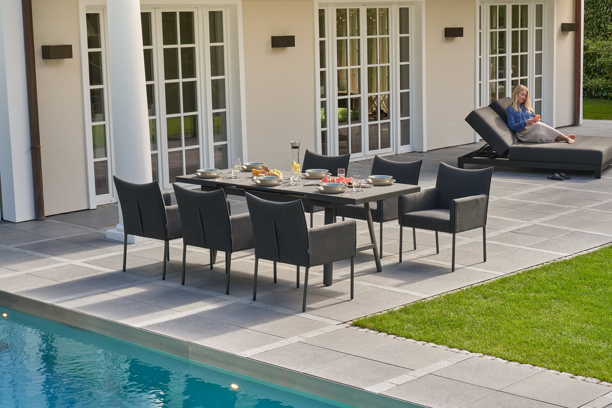 »Sunrino« Dining Set IX Gartenset mit Sunbrella® Stoff anthrazit Sitzgruppe