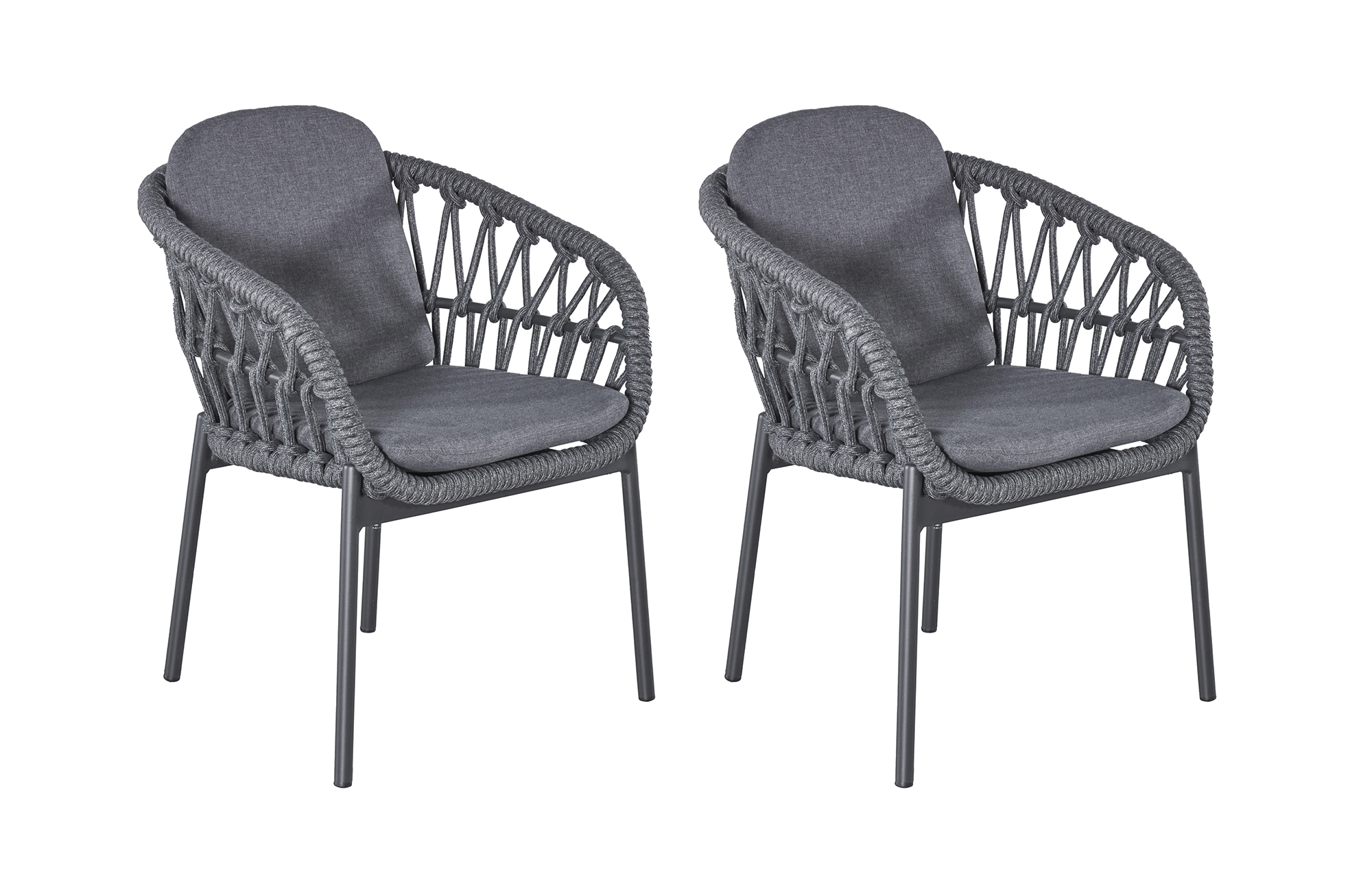 LC Garden 2er Set »Bari« Gartenstuhl I anthrazit Aluminium/Rope Armlehnstuhl mit Sitz-und Rückenkissen