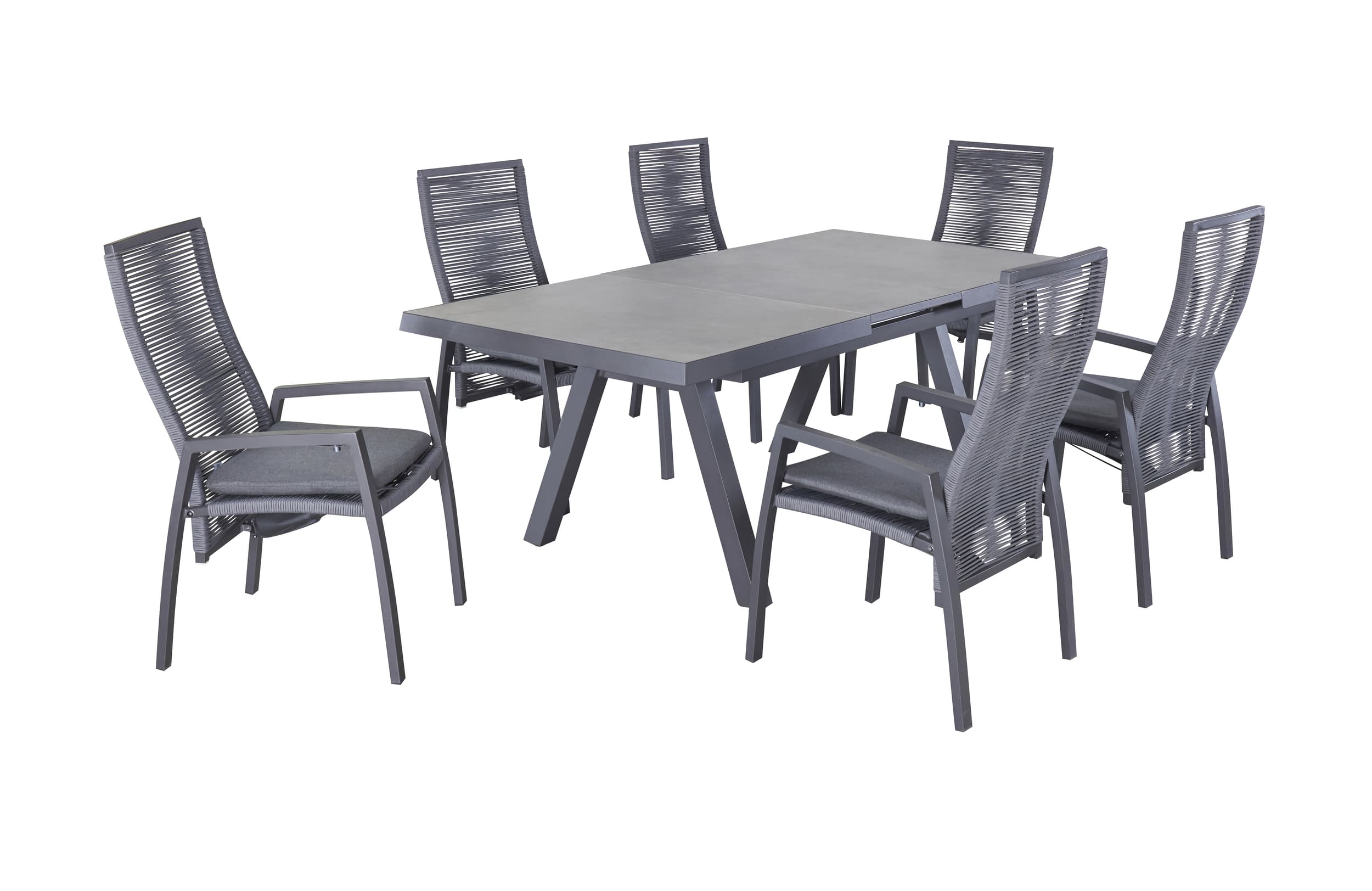 LC Garden »Diwo« Gartenset IV 7tlg. anthrazit Esstisch 160/210x100cm Aluminium/Keramik Beton-Optik + 6 Gartenstühle Rope Sitzgruppe