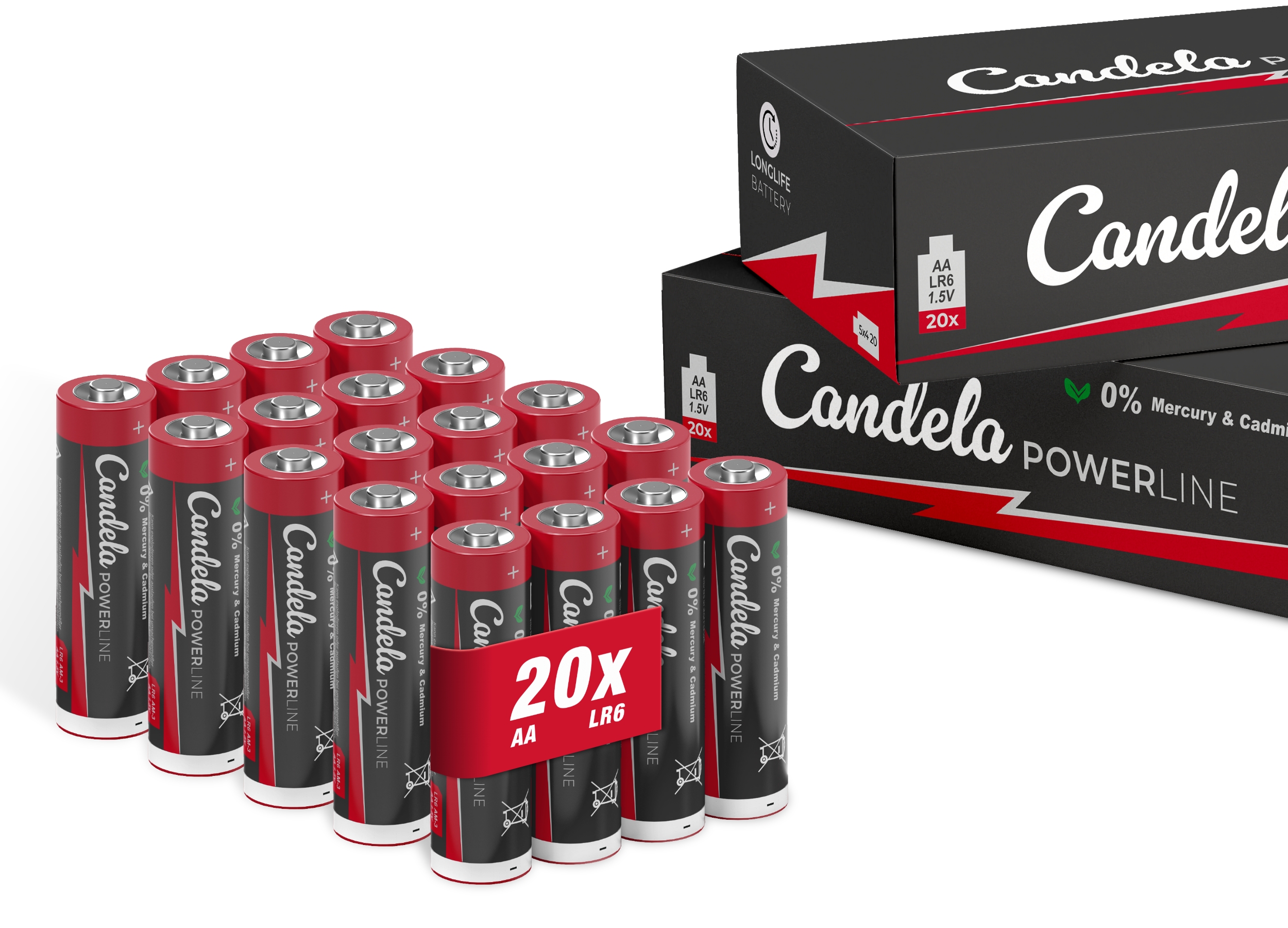 Candela Lights Powerline Batterien AA, 20er Pack, 1,5V Leistungsstark und langlebig, AA (LR6) Batterie für Haushalt und Büro