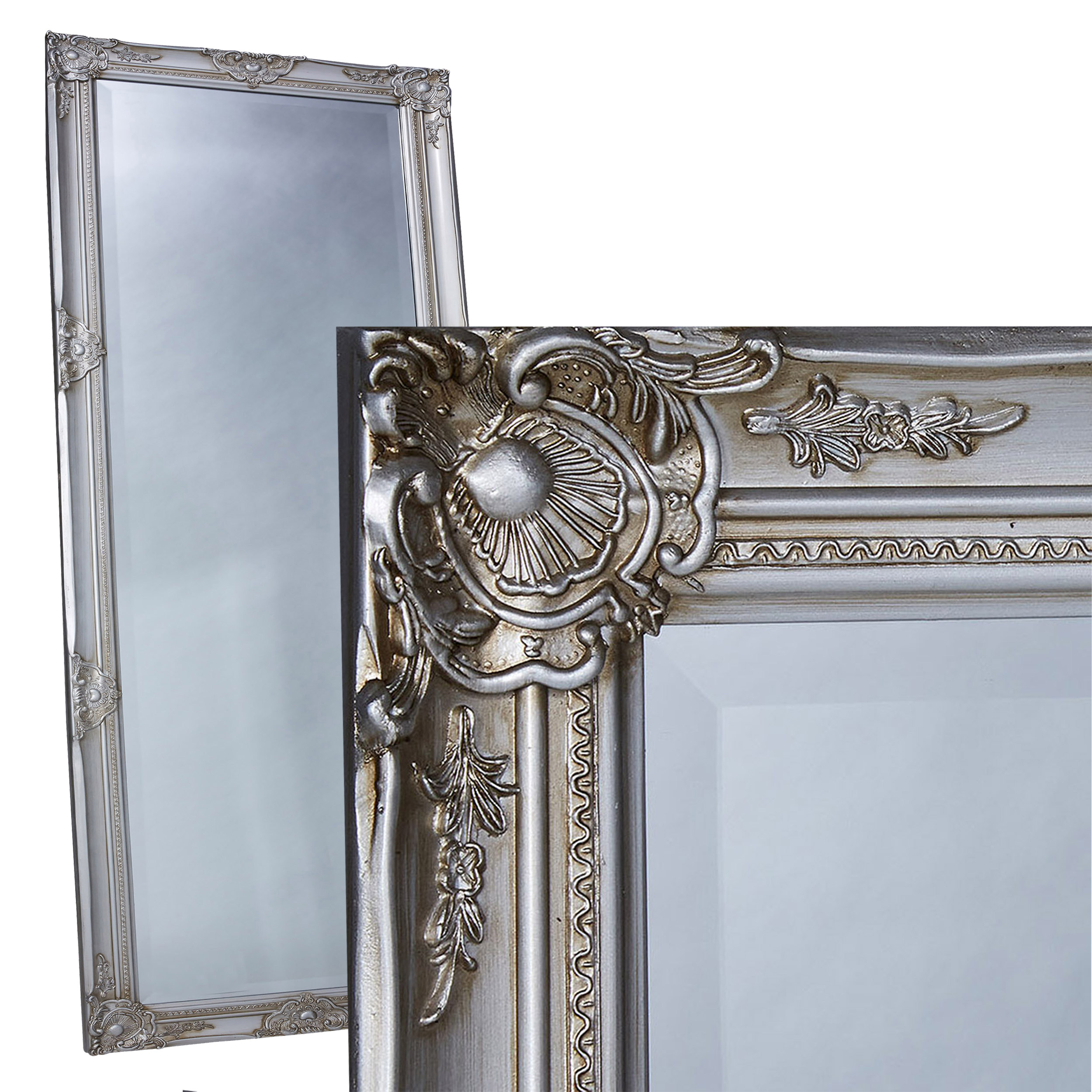 LC Home Wandspiegel Barock Spiegel Silber ca. 180x80 cm Antik-Stil Ganzkörperspiegel