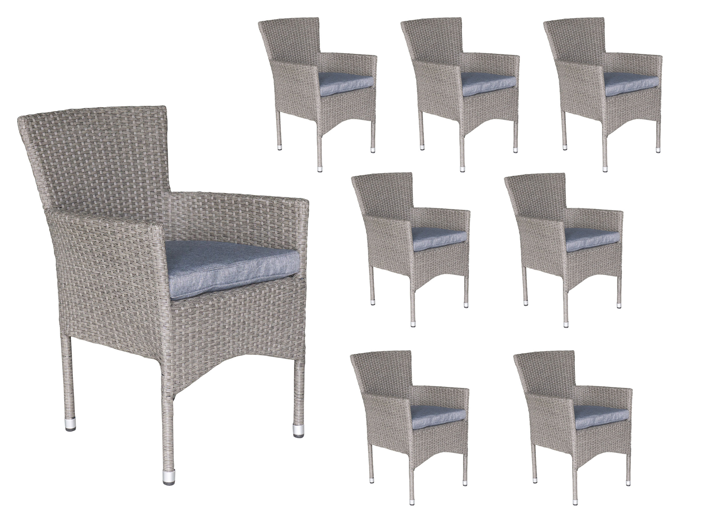 LC Garden Dining 8er Set Armlehnstuhl Gartenstuhl grau- mix