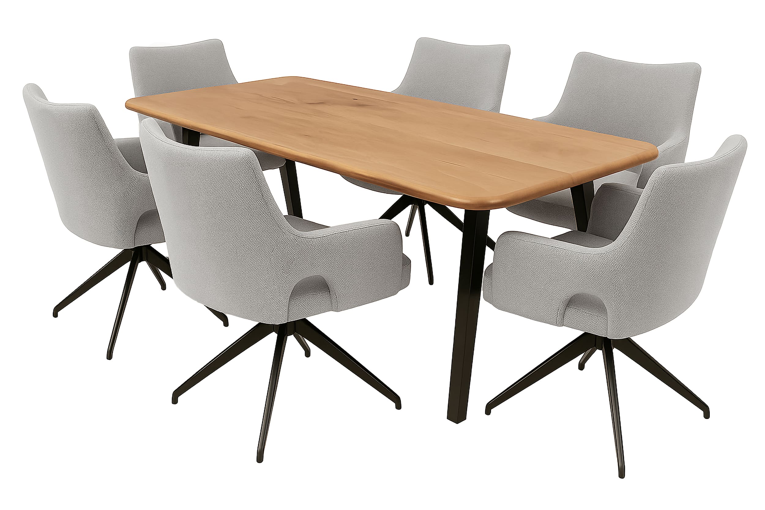 LC Home Essgruppe Livrono 7tlg. Esstisch Akazie Metallgestell 215x100cm + 6 Esszimmerstühle Livrono Grau