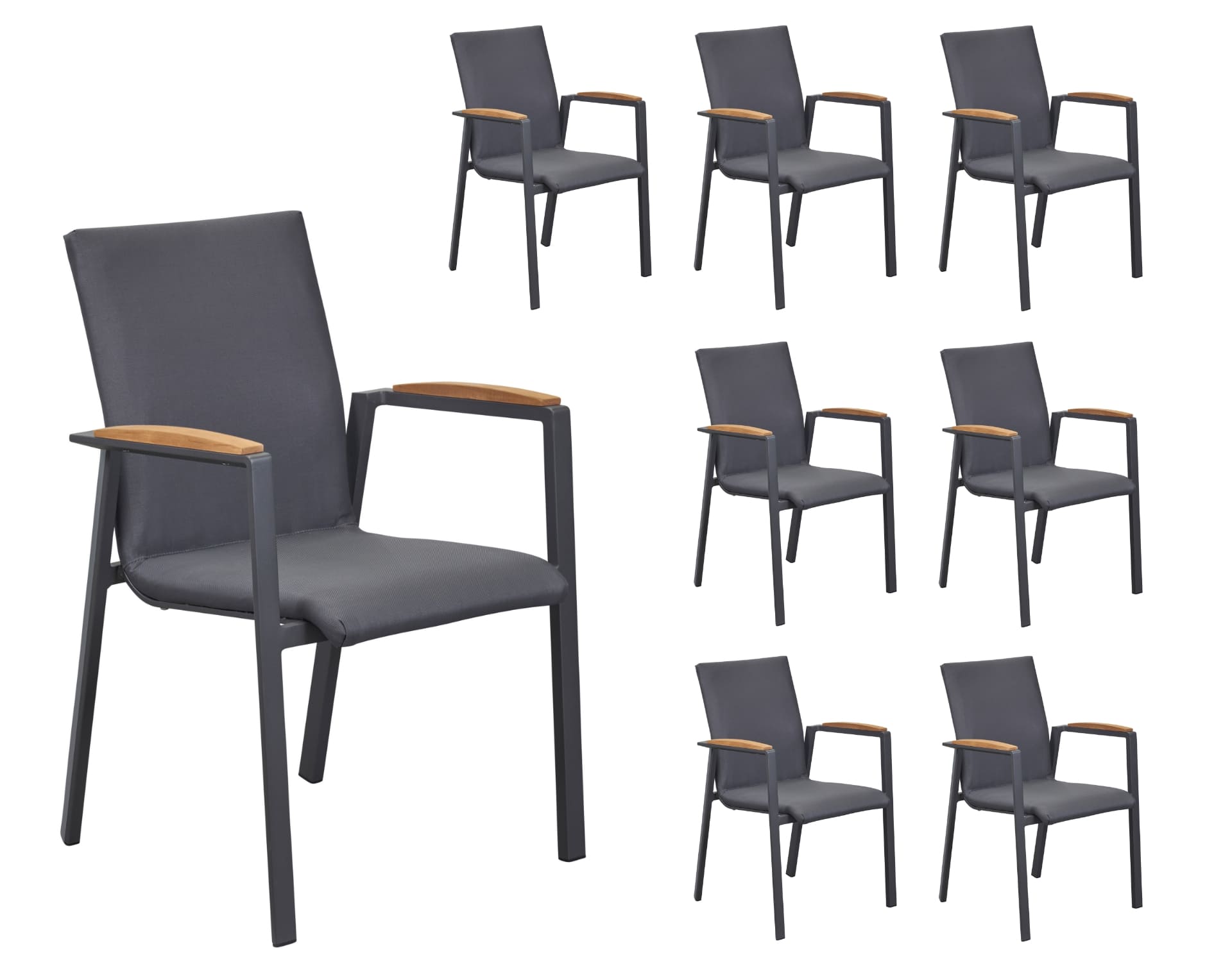 LC Garden 8er Set »Unicamo Sunvego« Stapelstuhl Textilen anthrazit Teakholz Gartenstuhl