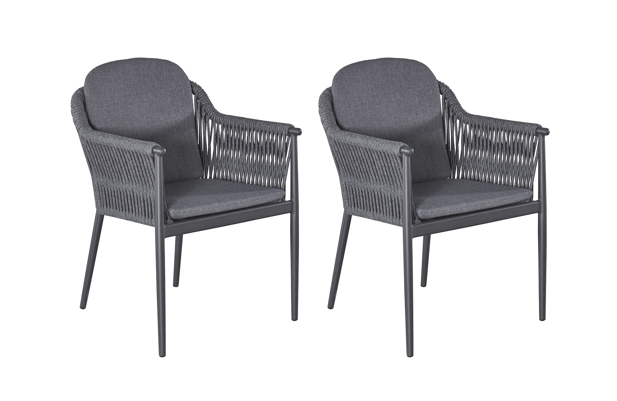 LC Garden 2er Set »Bari« Gartenstuhl II anthrazit Aluminium/Rope Armlehnstuhl mit Sitz-und Rückenkissen