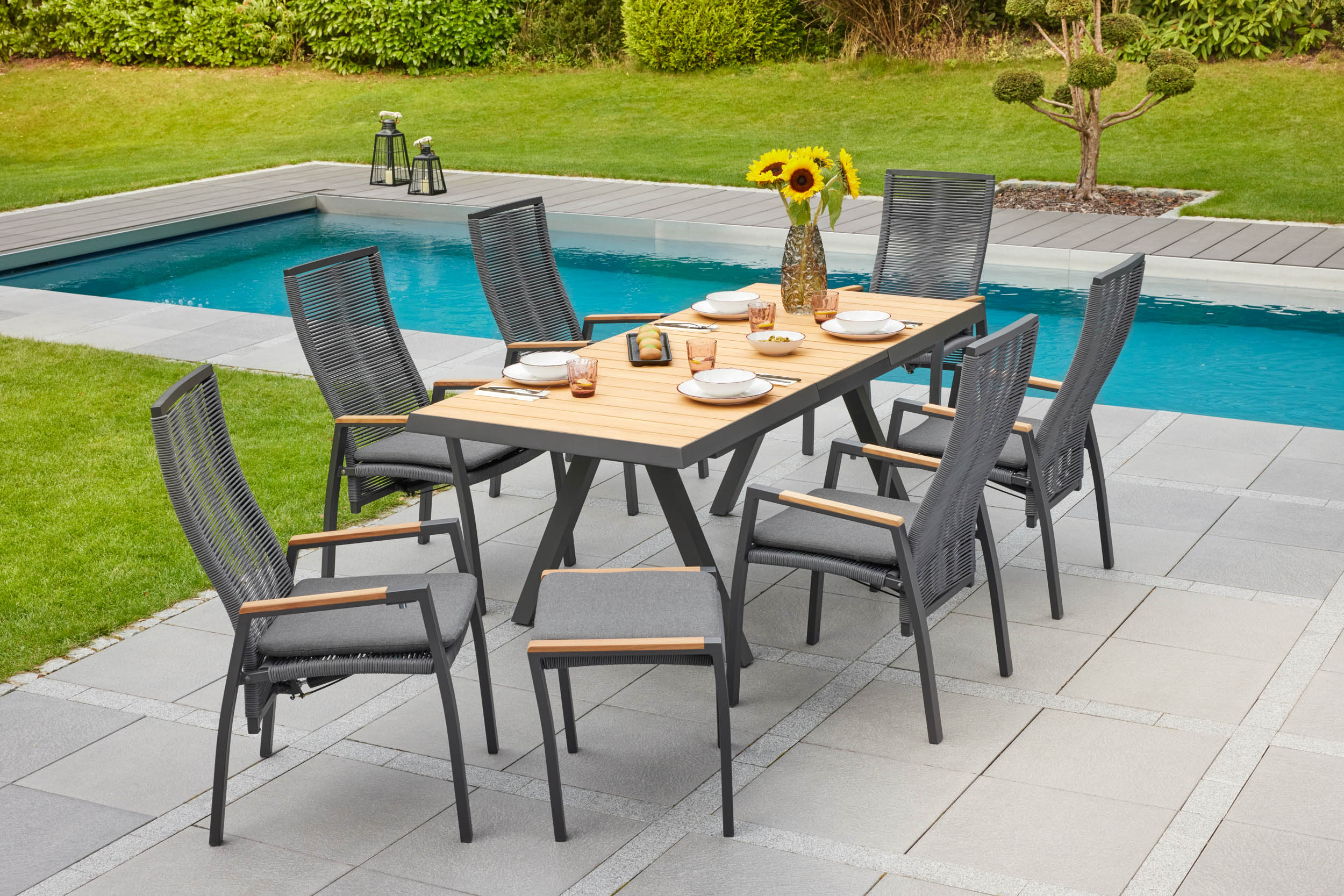 LC Garden Roma Positionsstuhl 4er Set - Polyrattan Gartenstuhl Mit Auflage