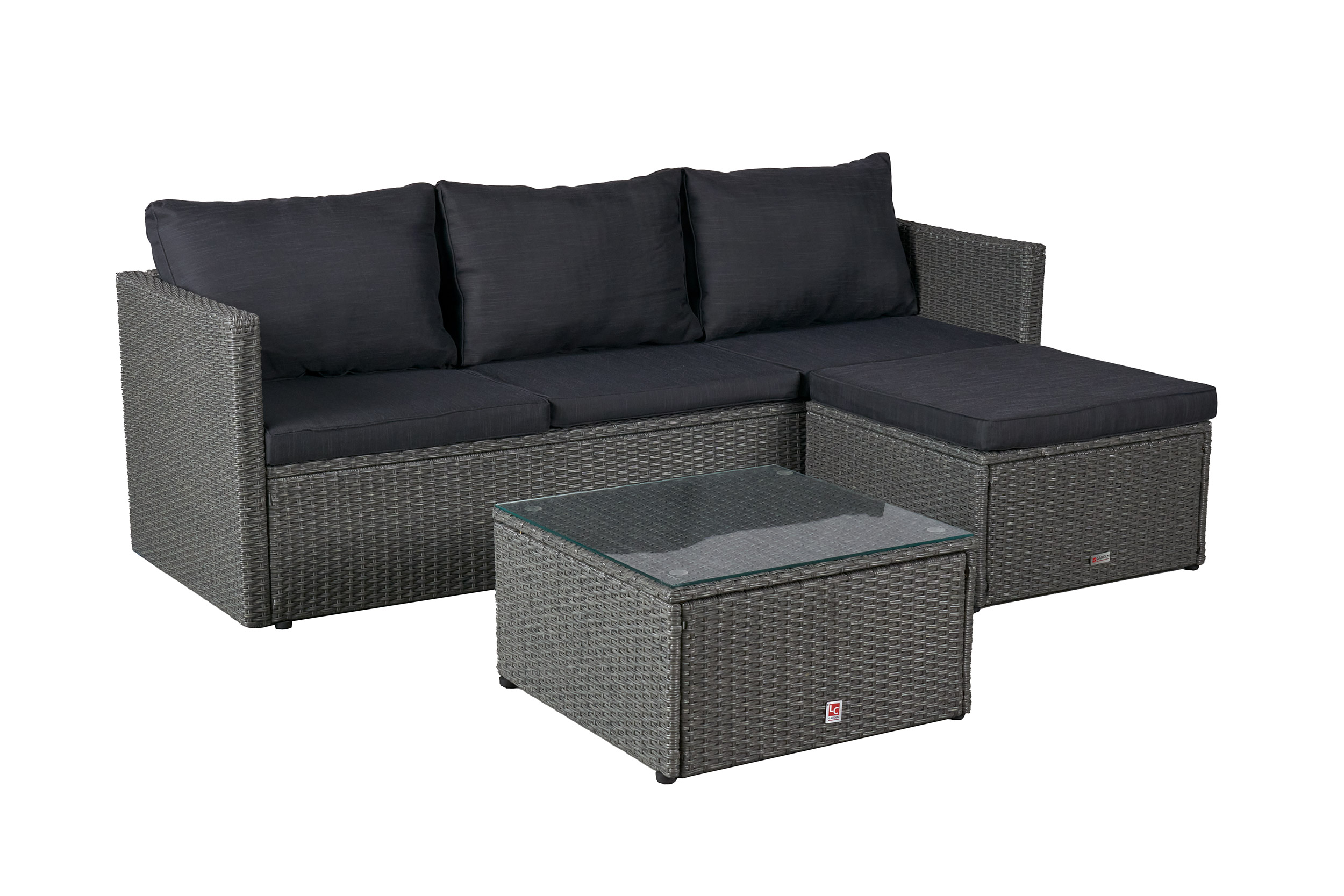 LC Garden »Loungino« Gartenset grau-mix Lounge mit Tisch + Hocker Gartenlounge Balkonset