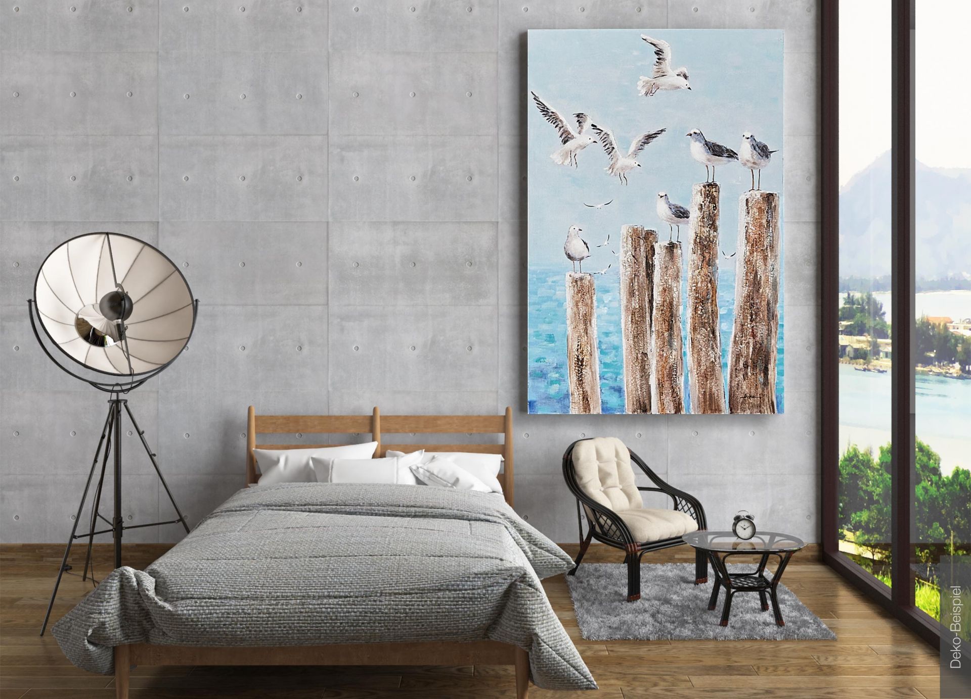 LC Home Designer Wandbild Möwen auf Pfeiler handbemalt 80x120cm
