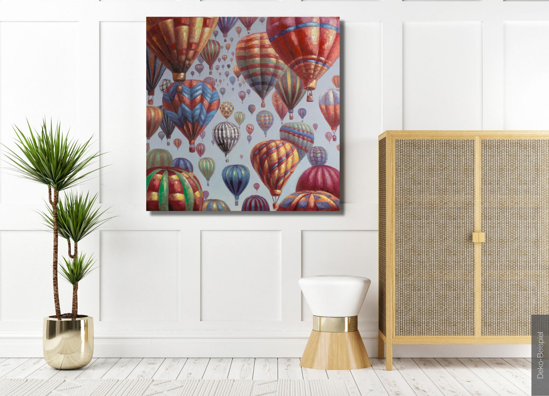 LC Home Designer Wandbild Heißluftballons handbemalt 115x115cm
